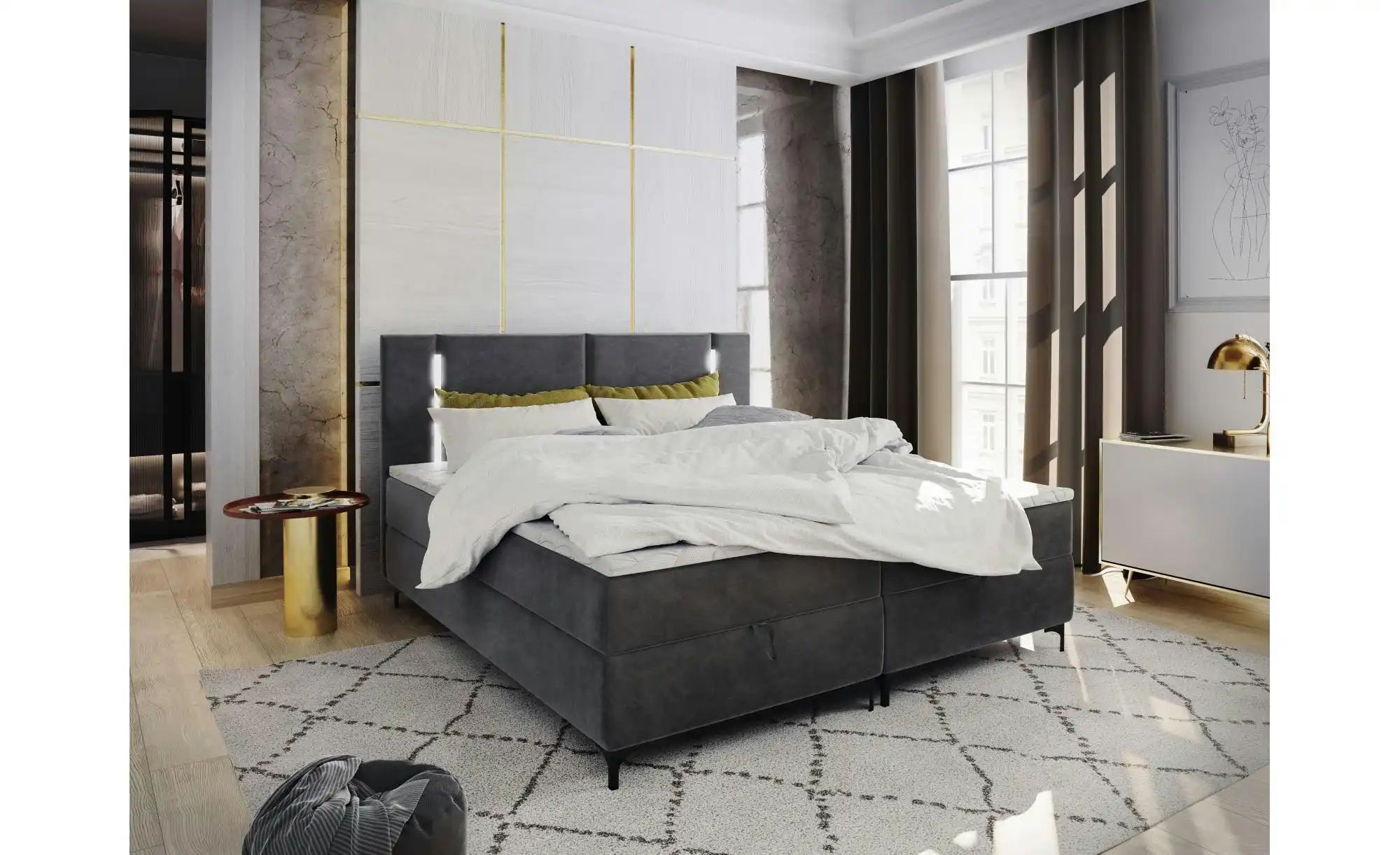 Thumbnail - MASSENO Boxbett mit Bettkasten Alba ¦ grau ¦ Maße (cm): B: 140 H: 108 Betten > Polsterbetten - Höffner