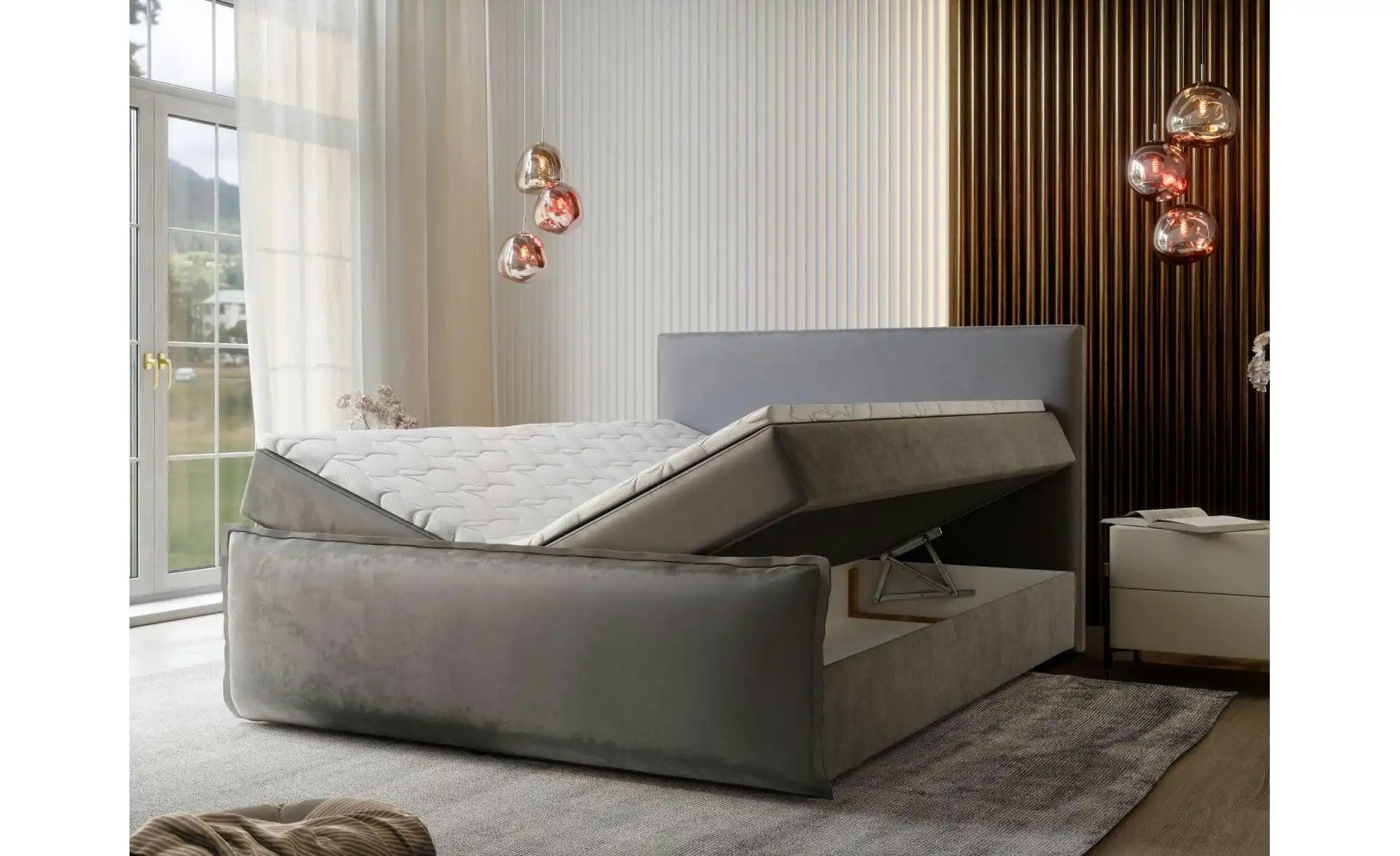 Thumbnail - MASSENO Boxbett mit Bettkasten Monta ¦ grau ¦ Maße (cm): B: 140 H: 98 Betten > Polsterbetten - Höffner