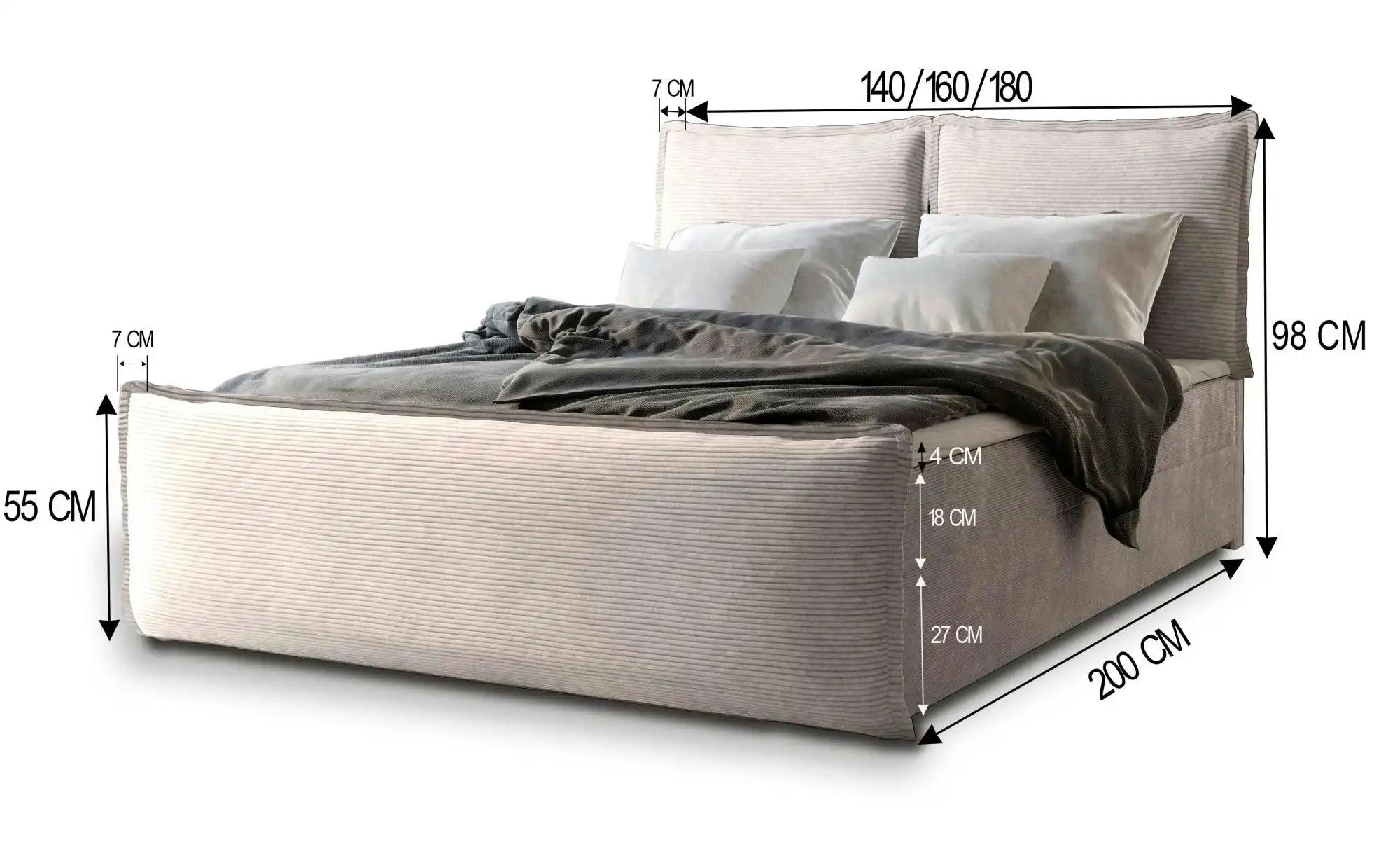 MASSENO Boxbett mit Bettkasten Monta ¦ grau ¦ Maße (cm): B: 140 H: 98 Bette günstig online kaufen