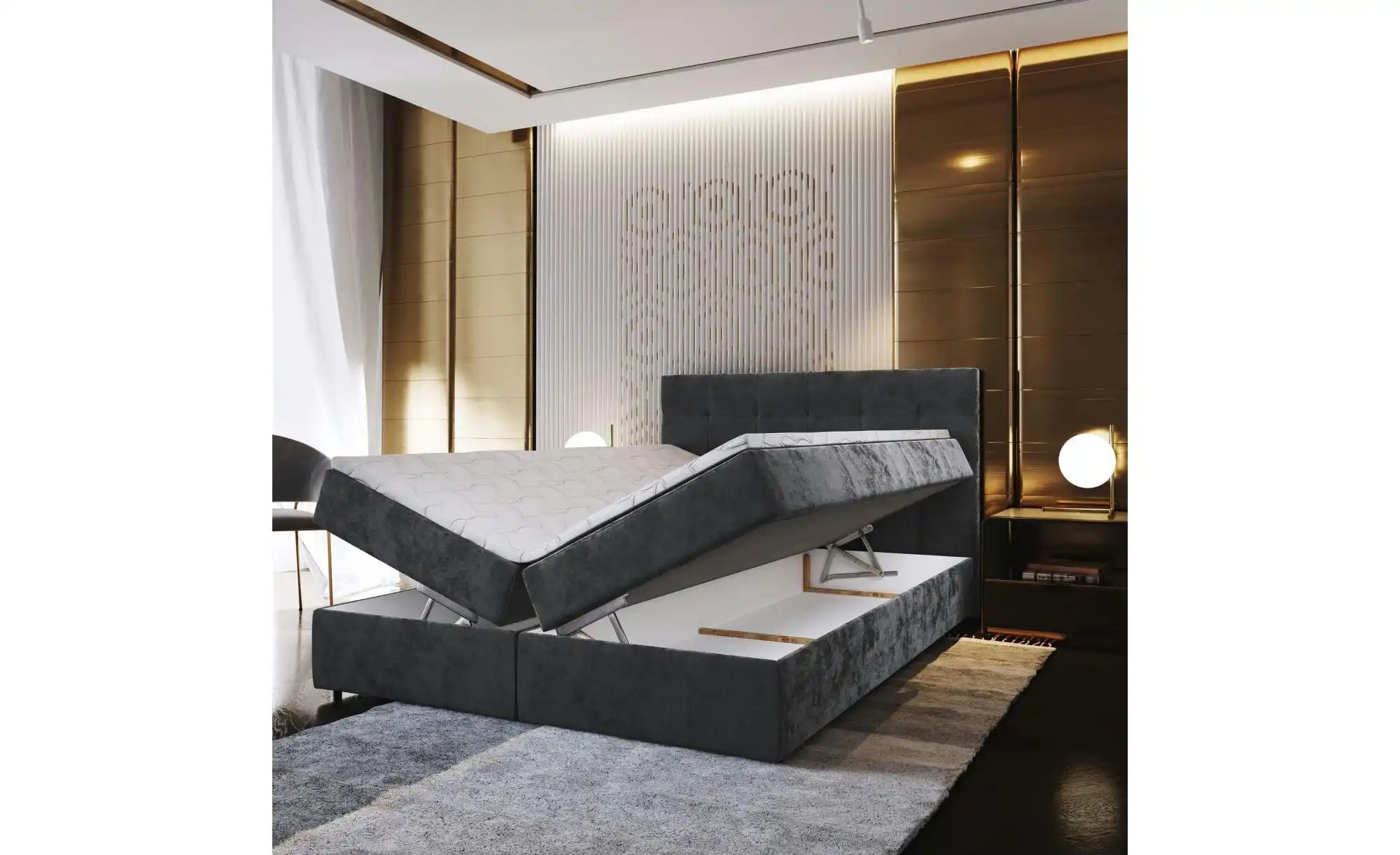 Thumbnail - MASSENO Boxbett mit Bettkasten Glos ¦ grau ¦ Maße (cm): B: 140 H: 98 Betten > Polsterbetten - Höffner