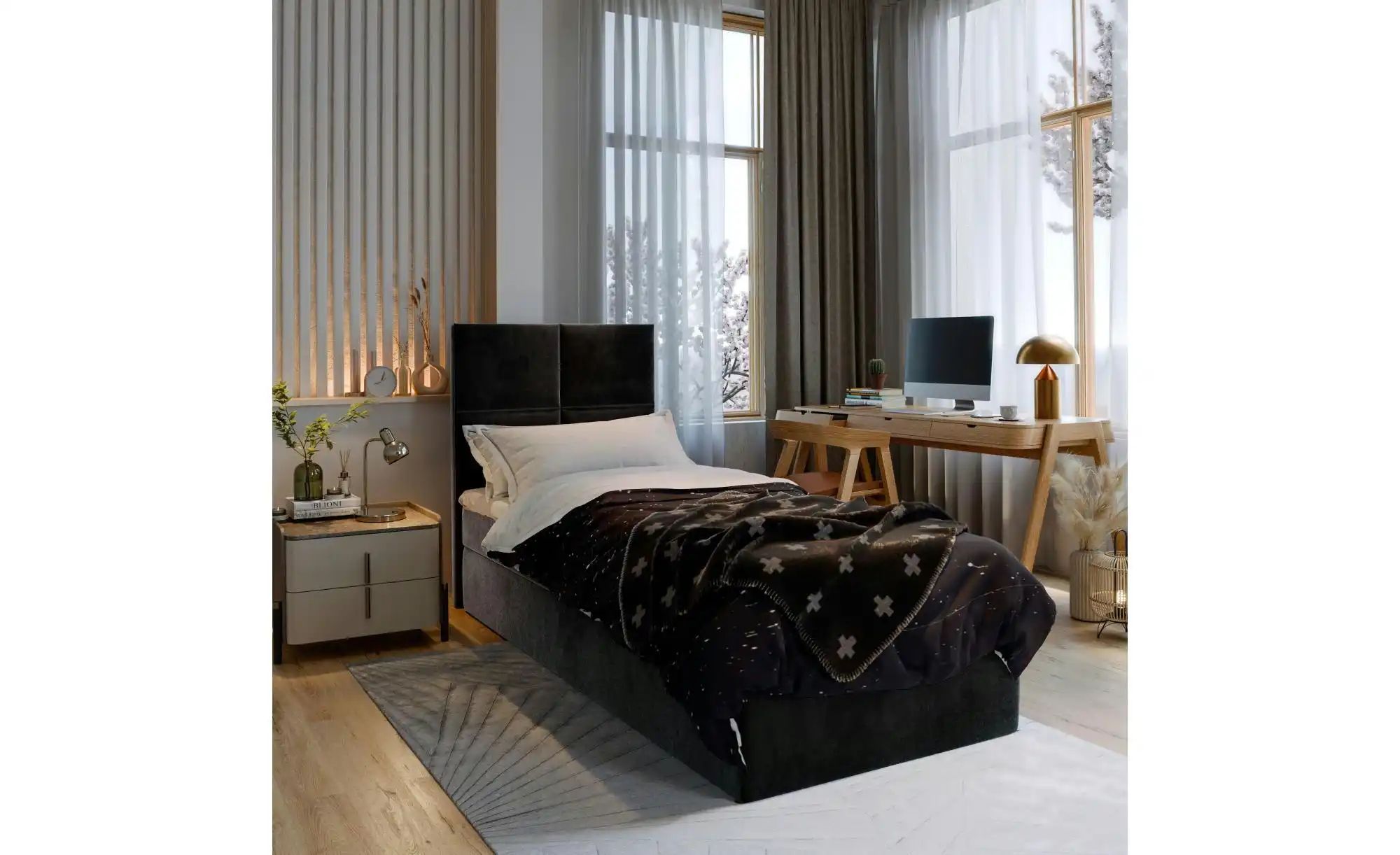 MASSENO Boxbett   ¦ schwarz ¦ Maße (cm): B: 90 H: 98 Betten > Polsterbetten günstig online kaufen