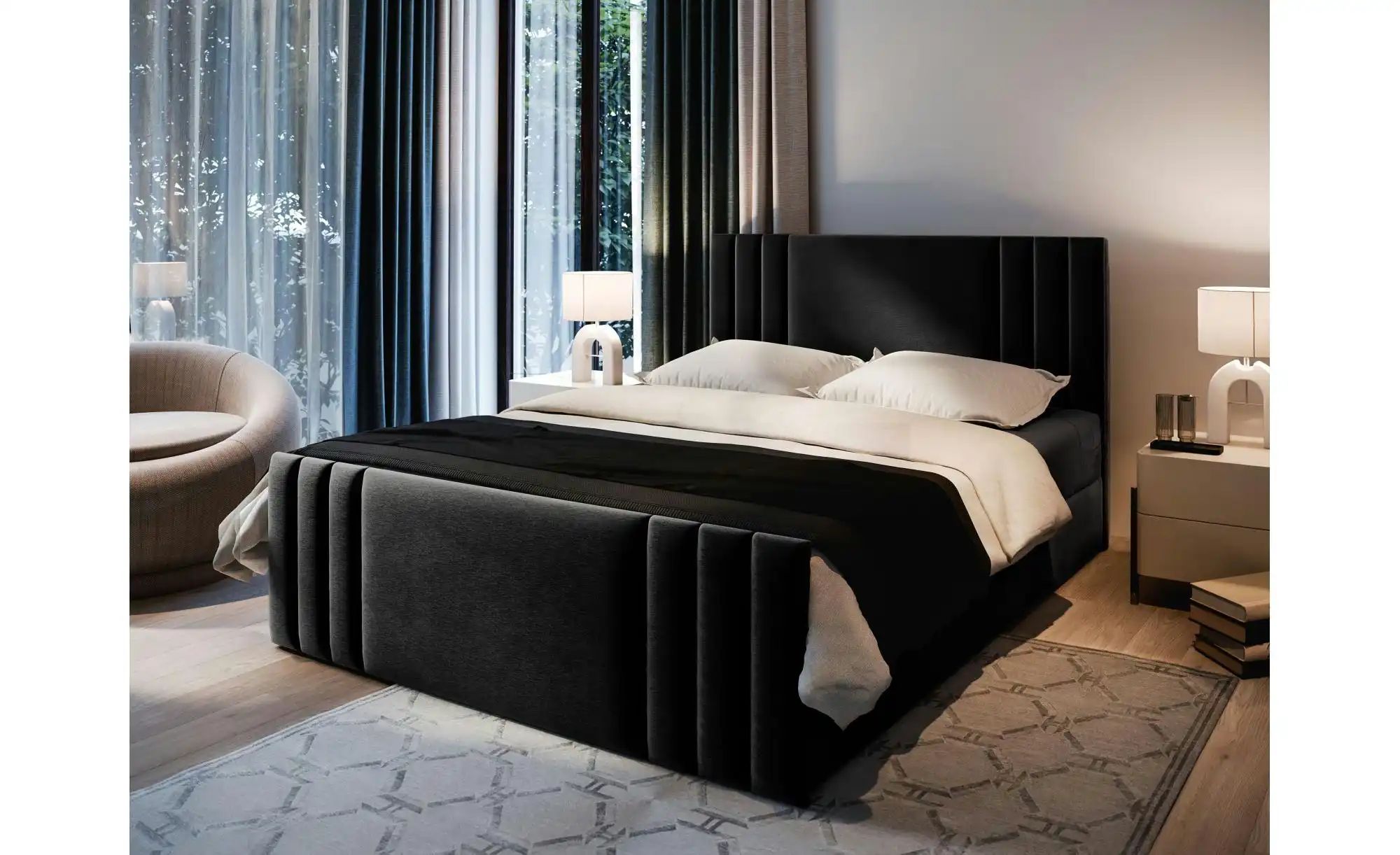 MASSENO Boxbett mit Bettkasten Kanes ¦ schwarz ¦ Maße (cm): B: 180 H: 98 Be günstig online kaufen