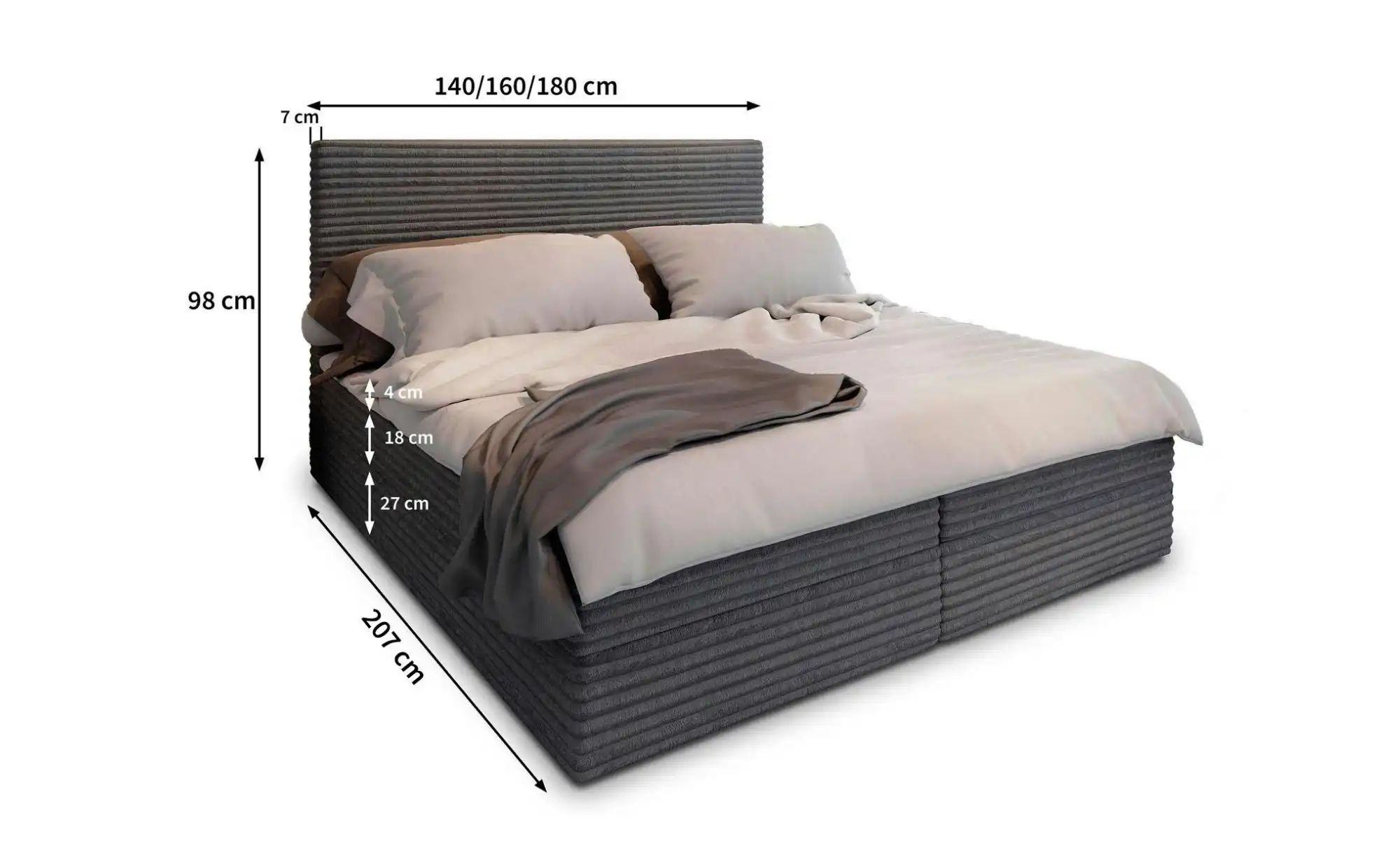 MASSENO Boxbett mit Bettkasten Pisa ¦ grau ¦ Maße (cm): B: 140 H: 98 Betten günstig online kaufen