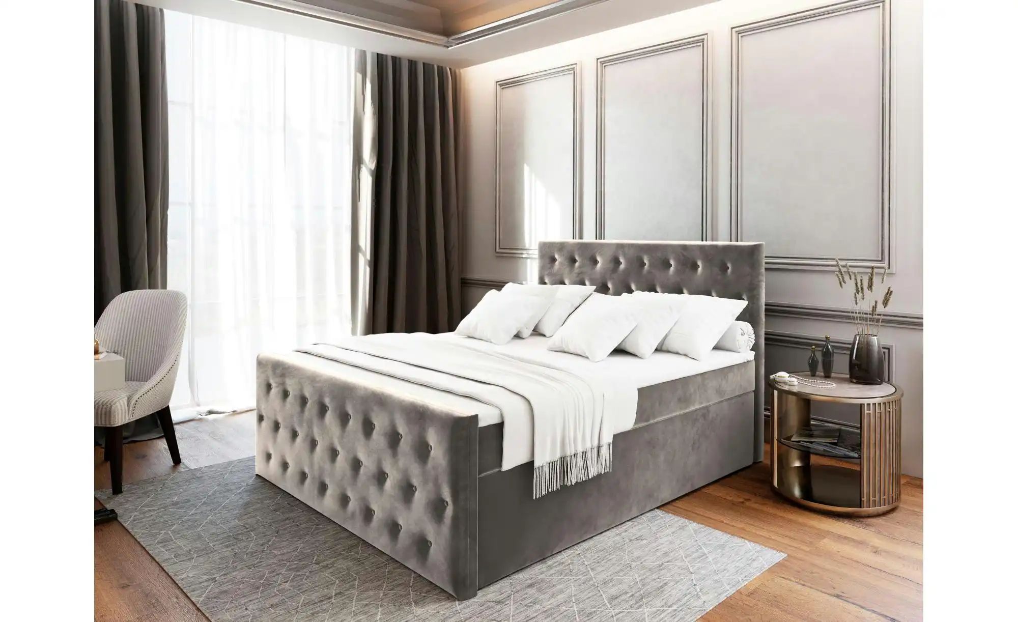 Thumbnail - MASSENO Boxbett mit Bettkasten Fondi ¦ grau ¦ Maße (cm): B: 140 H: 120 Betten > Polsterbetten - Höffner