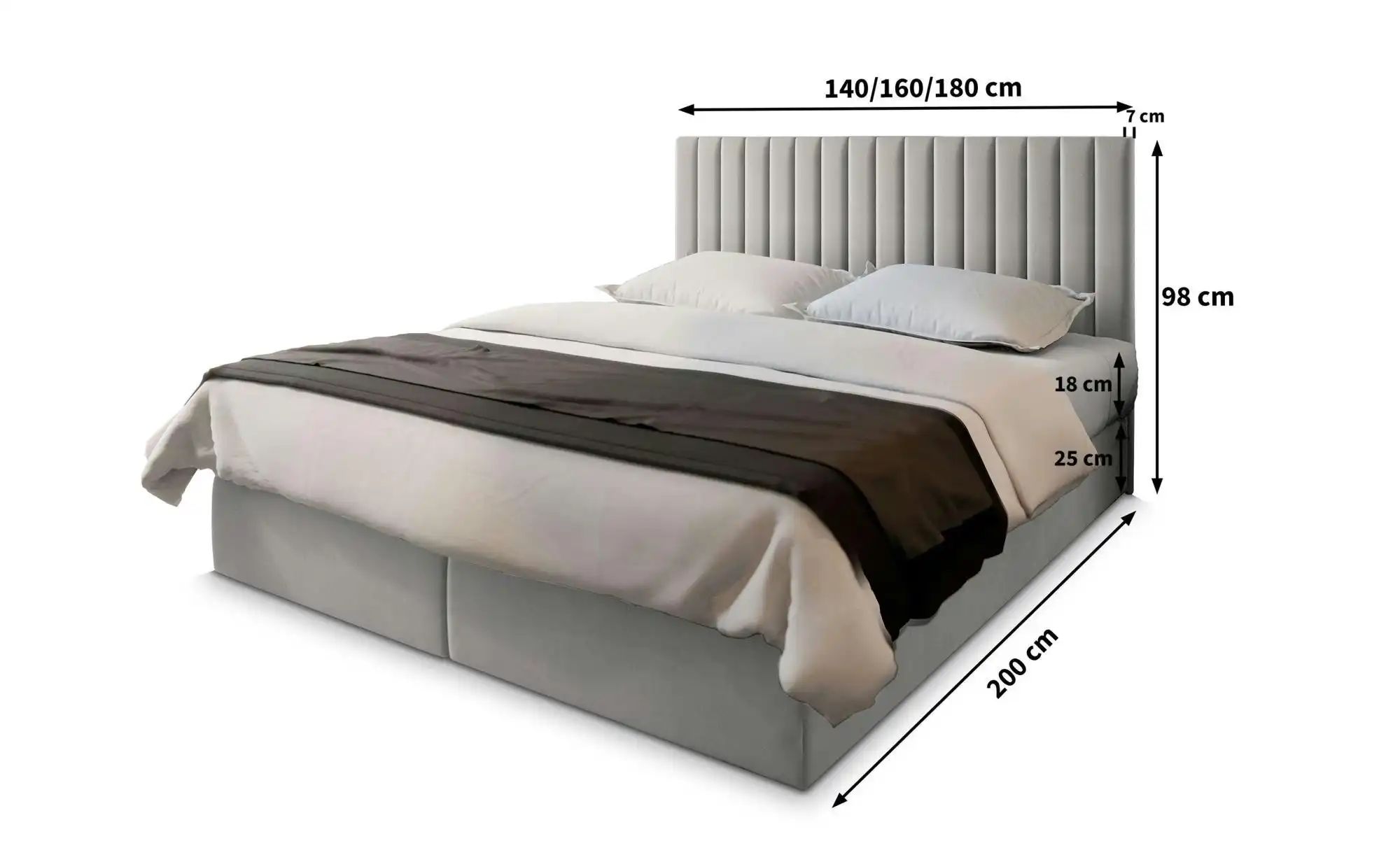 Thumbnail - MASSENO Boxbett mit Bettkasten Bresel ¦ grau ¦ Maße (cm): B: 180 H: 98 Betten > Polsterbetten - Höffner