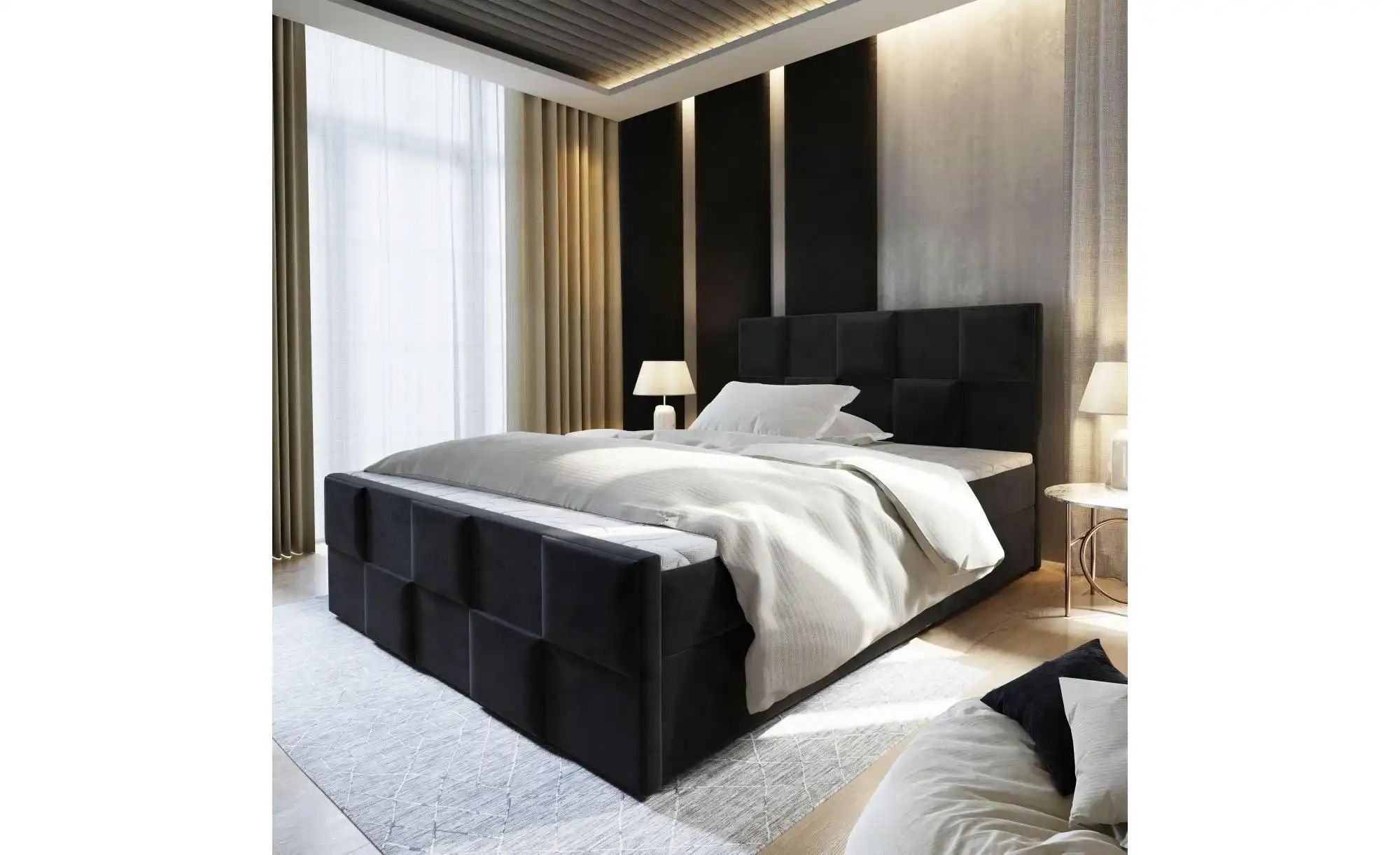 MASSENO Boxbett mit Bettkasten Mona ¦ schwarz ¦ Maße (cm): B: 180 H: 98 Bet günstig online kaufen