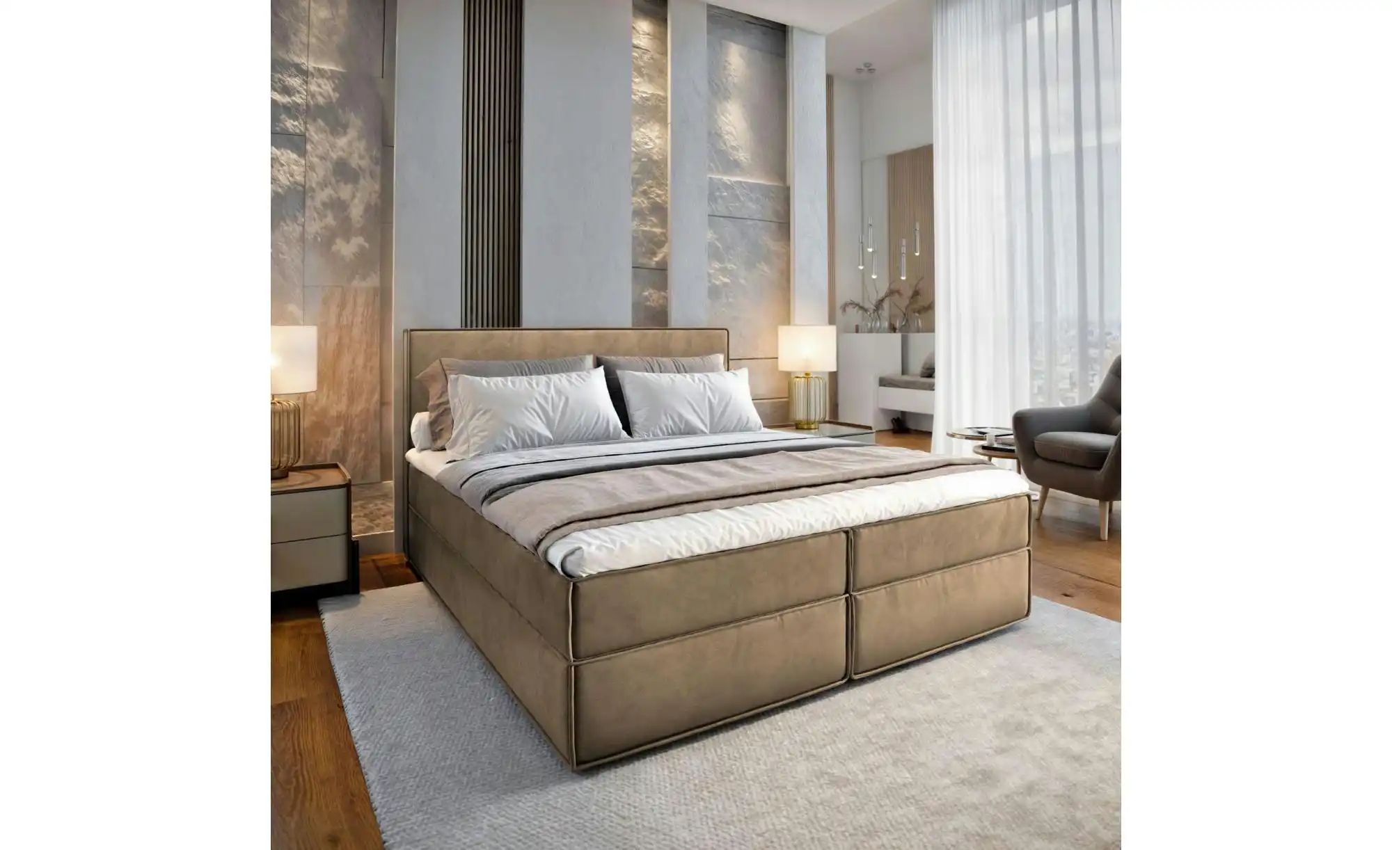 MASSENO Boxbett mit Bettkasten Pellio ¦ beige ¦ Maße (cm): B: 180 H: 98 Bet günstig online kaufen