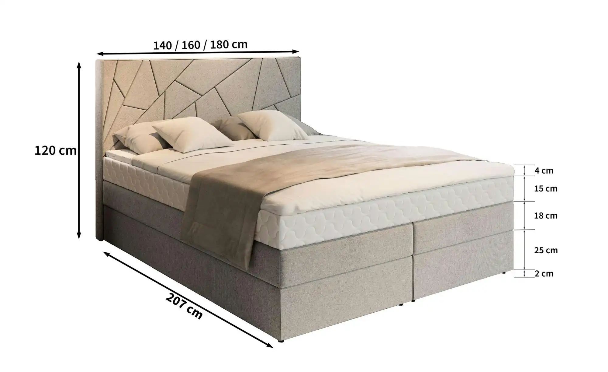 Thumbnail - MASSENO Boxbett mit Bettkasten Trani ¦ braun ¦ Maße (cm): B: 180 H: 115 Betten > Polsterbetten - Höffner