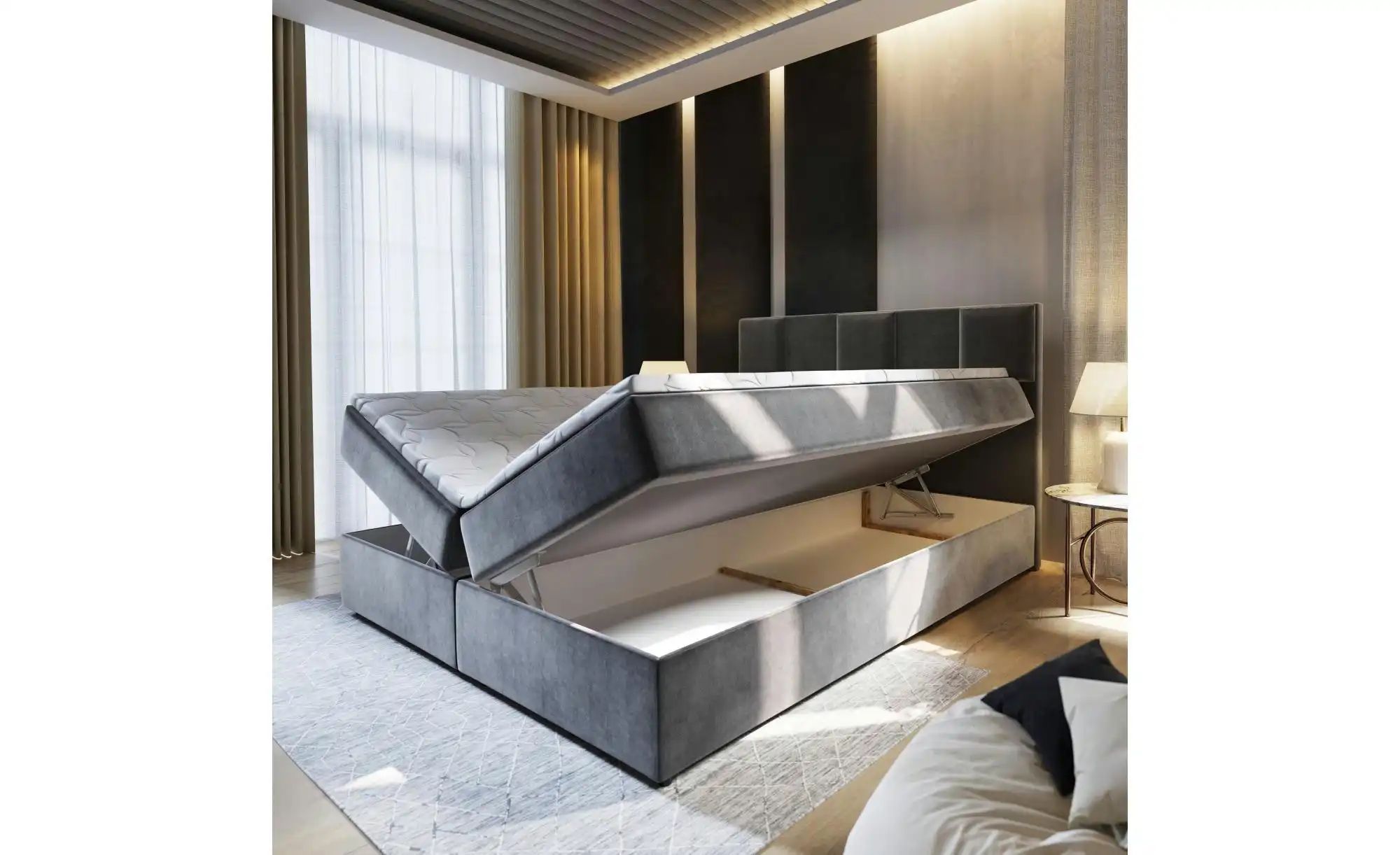 MASSENO Boxbett mit Bettkasten Prata ¦ blau ¦ Maße (cm): B: 160 H: 98 Bette günstig online kaufen