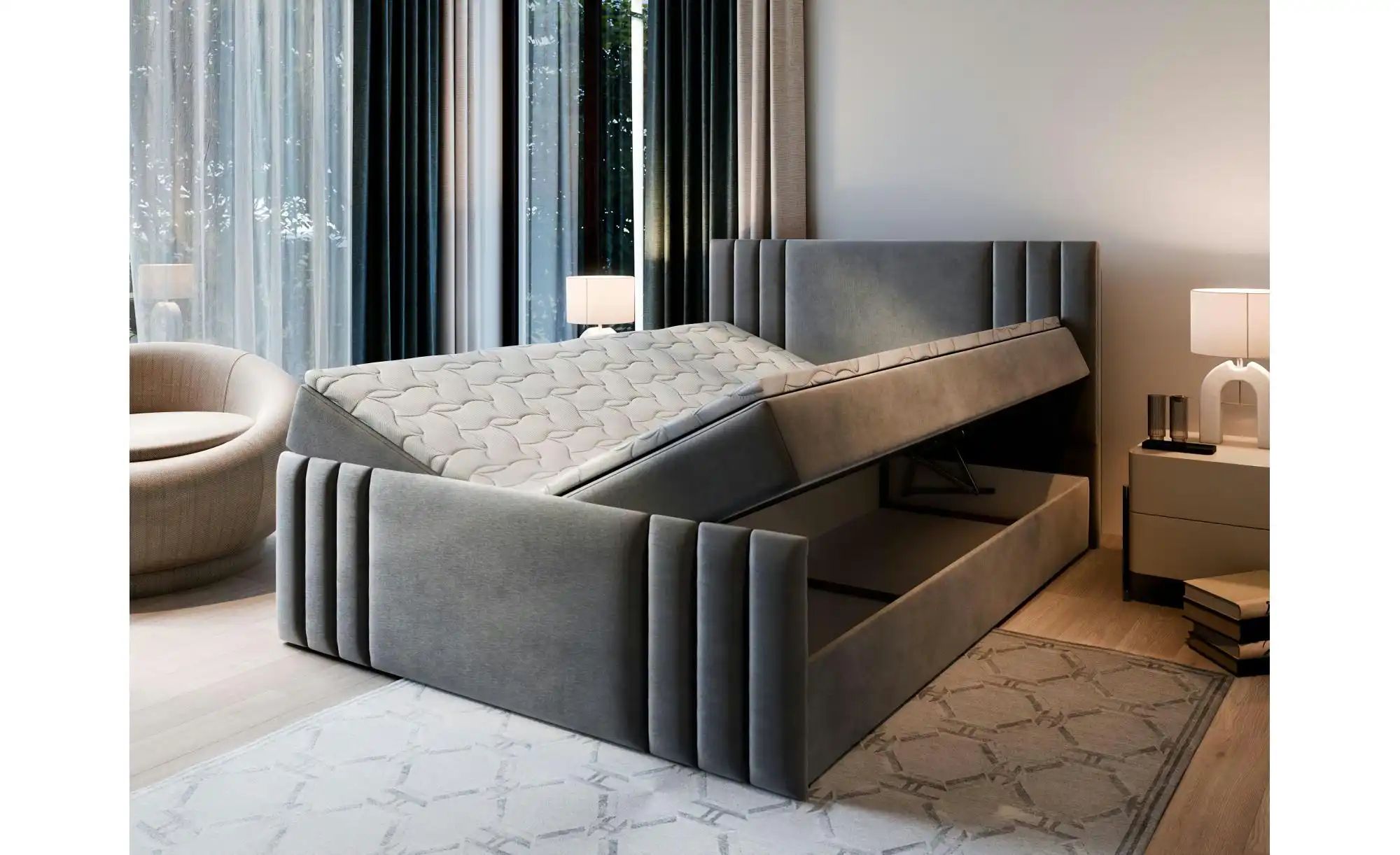 MASSENO Boxbett mit Bettkasten Kanes ¦ grau ¦ Maße (cm): B: 140 H: 98 Bette günstig online kaufen