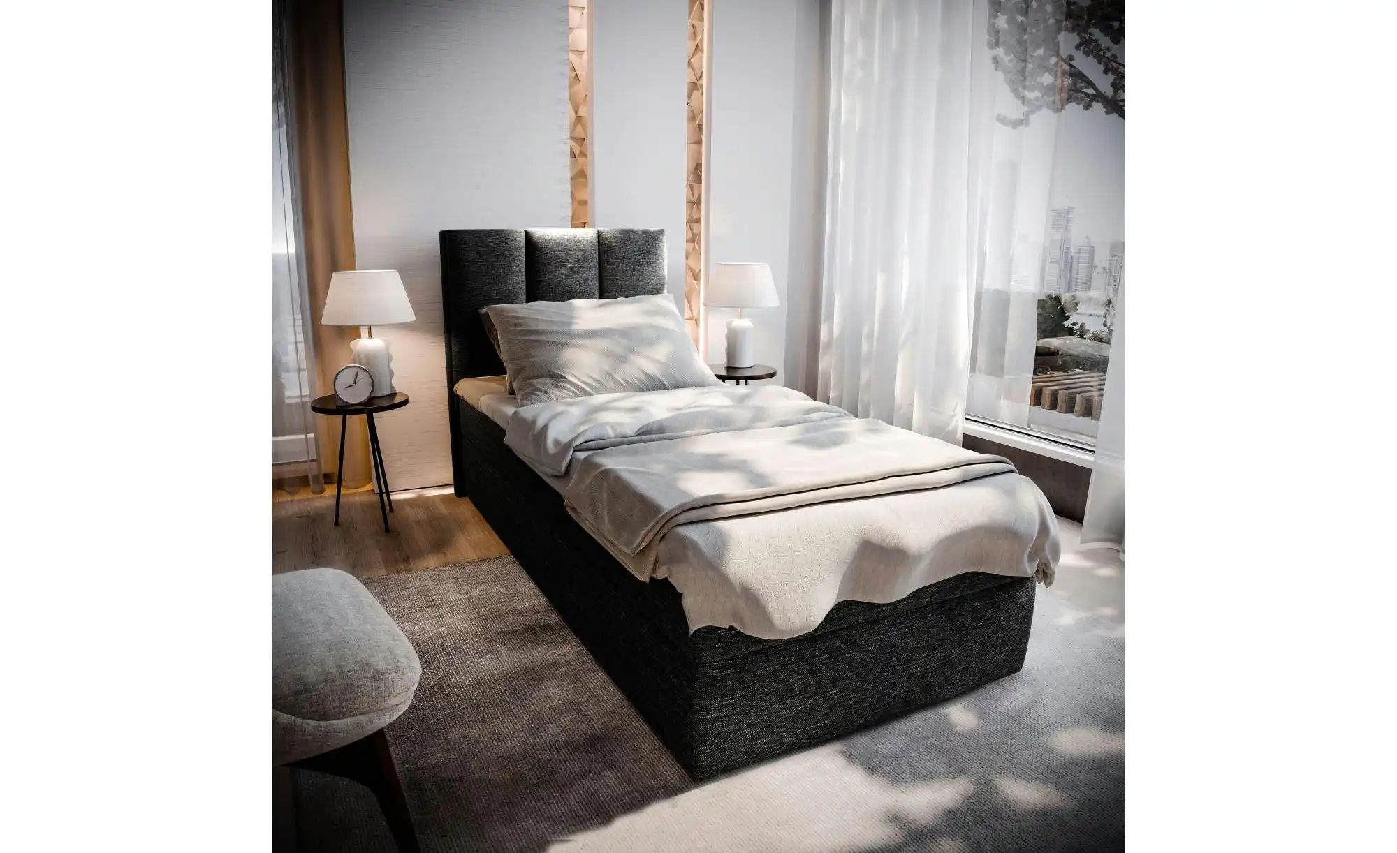 Thumbnail - MASSENO Boxbett mit Bettkasten Meril ¦ schwarz ¦ Maße (cm): B: 90 H: 98 Betten > Polsterbetten - Höffner