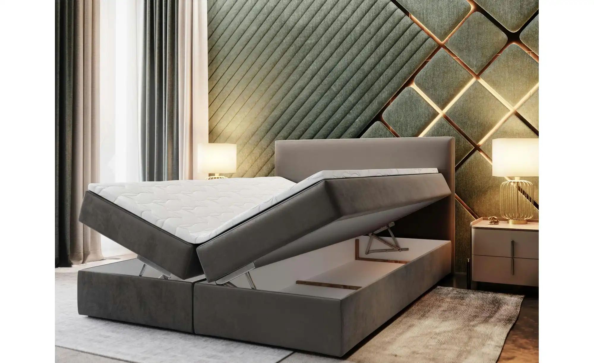 MASSENO Boxbett mit Bettkasten Lente ¦ beige ¦ Maße (cm): B: 180 H: 98 Bett günstig online kaufen