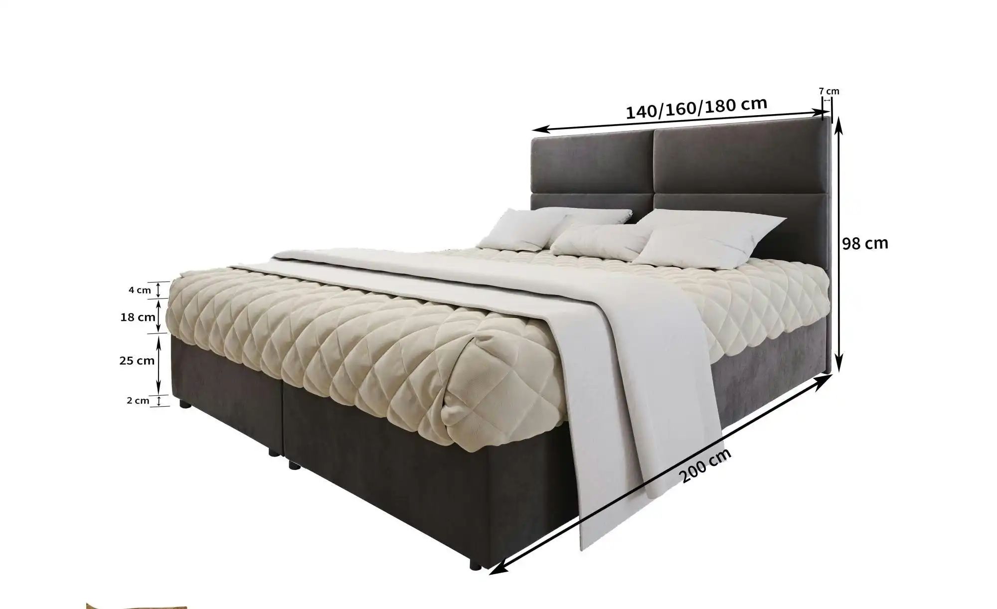 Thumbnail - MASSENO Boxbett mit Bettkasten Lonis ¦ grau ¦ Maße (cm): B: 140 H: 98 Betten > Polsterbetten - Höffner