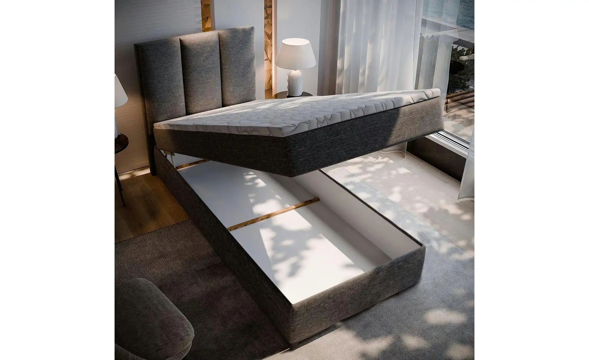 Thumbnail - MASSENO Boxbett mit Bettkasten Meril ¦ grau ¦ Maße (cm): B: 90 H: 98 Betten > Polsterbetten - Höffner