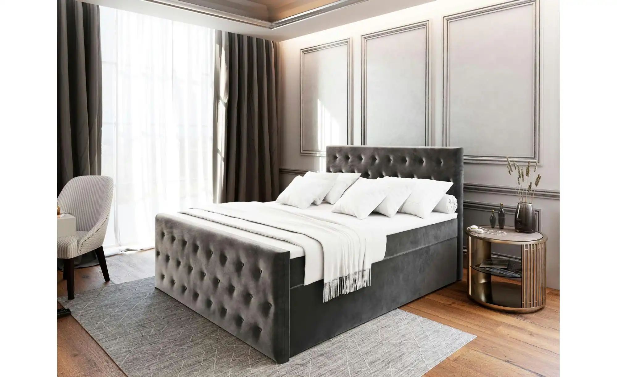 Thumbnail - MASSENO Boxbett mit Bettkasten Fondi ¦ grau ¦ Maße (cm): B: 140 H: 120 Betten > Polsterbetten - Höffner