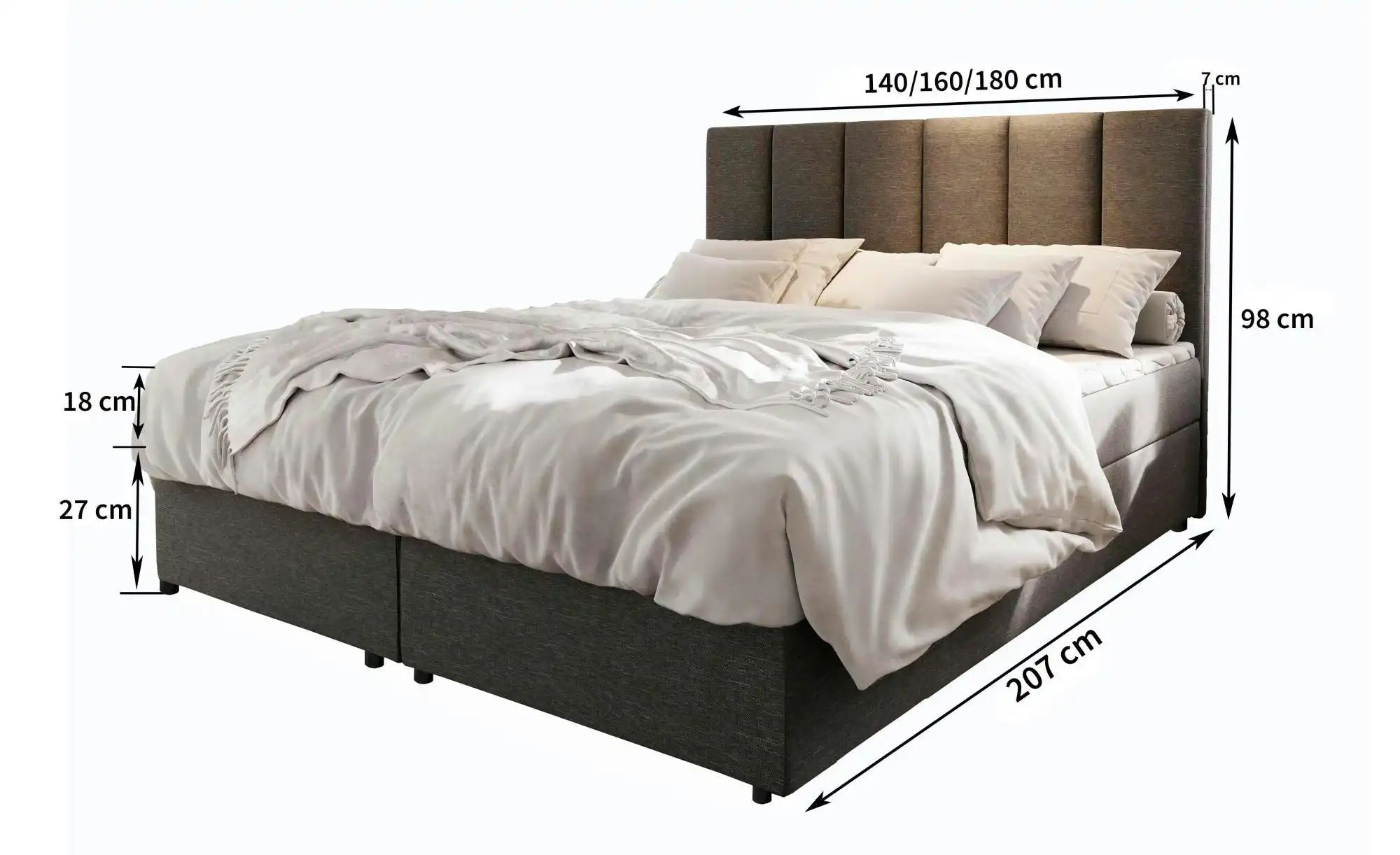 Thumbnail - MASSENO Boxbett mit Bettkasten Meril ¦ grau ¦ Maße (cm): B: 140 H: 98 Betten > Polsterbetten - Höffner