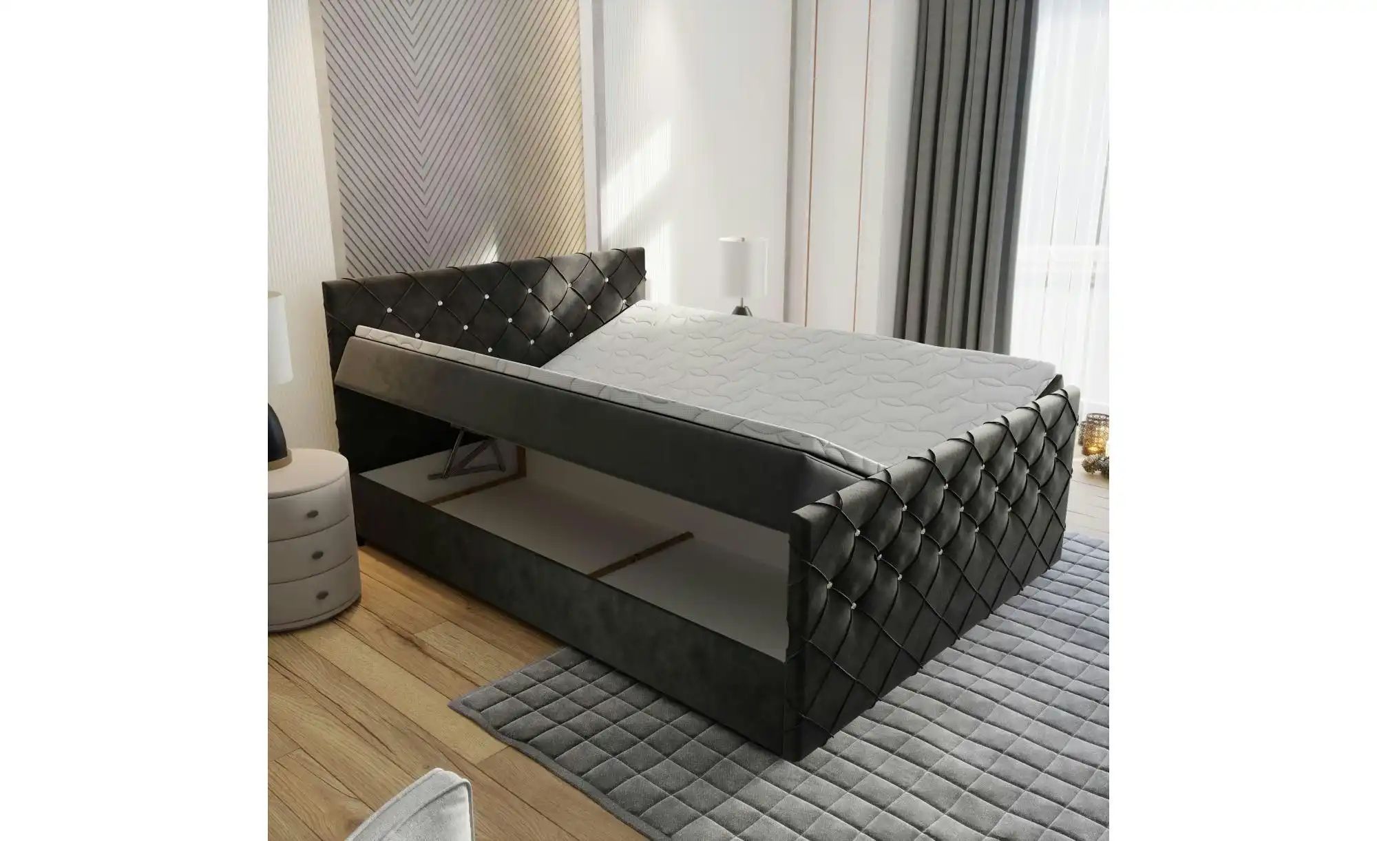 MASSENO Boxbett mit Bettkasten Mandi ¦ schwarz ¦ Maße (cm): B: 180 H: 98 Be günstig online kaufen