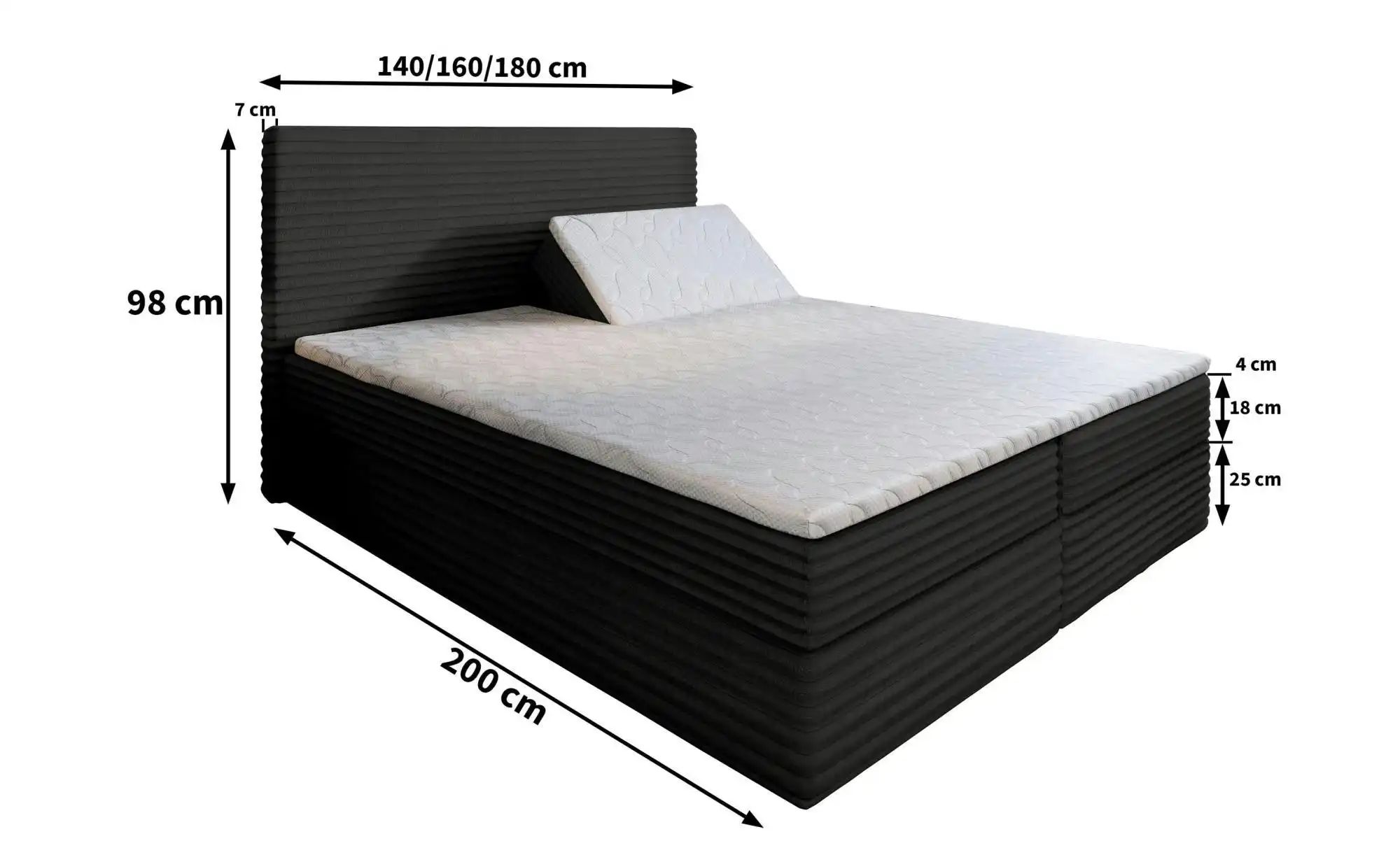 MASSENO Boxbett mit Bettkasten Milara ¦ schwarz ¦ Maße (cm): B: 160 H: 98 B günstig online kaufen