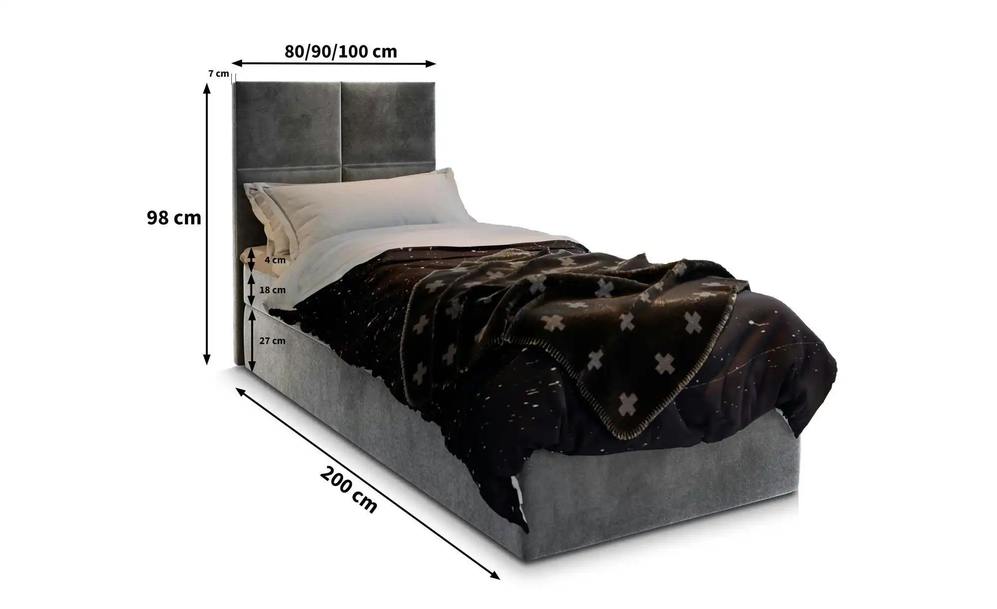 Thumbnail - MASSENO Boxbett  Lena ¦ grau ¦ Maße (cm): B: 80 H: 98 Betten > Polsterbetten - Höffner