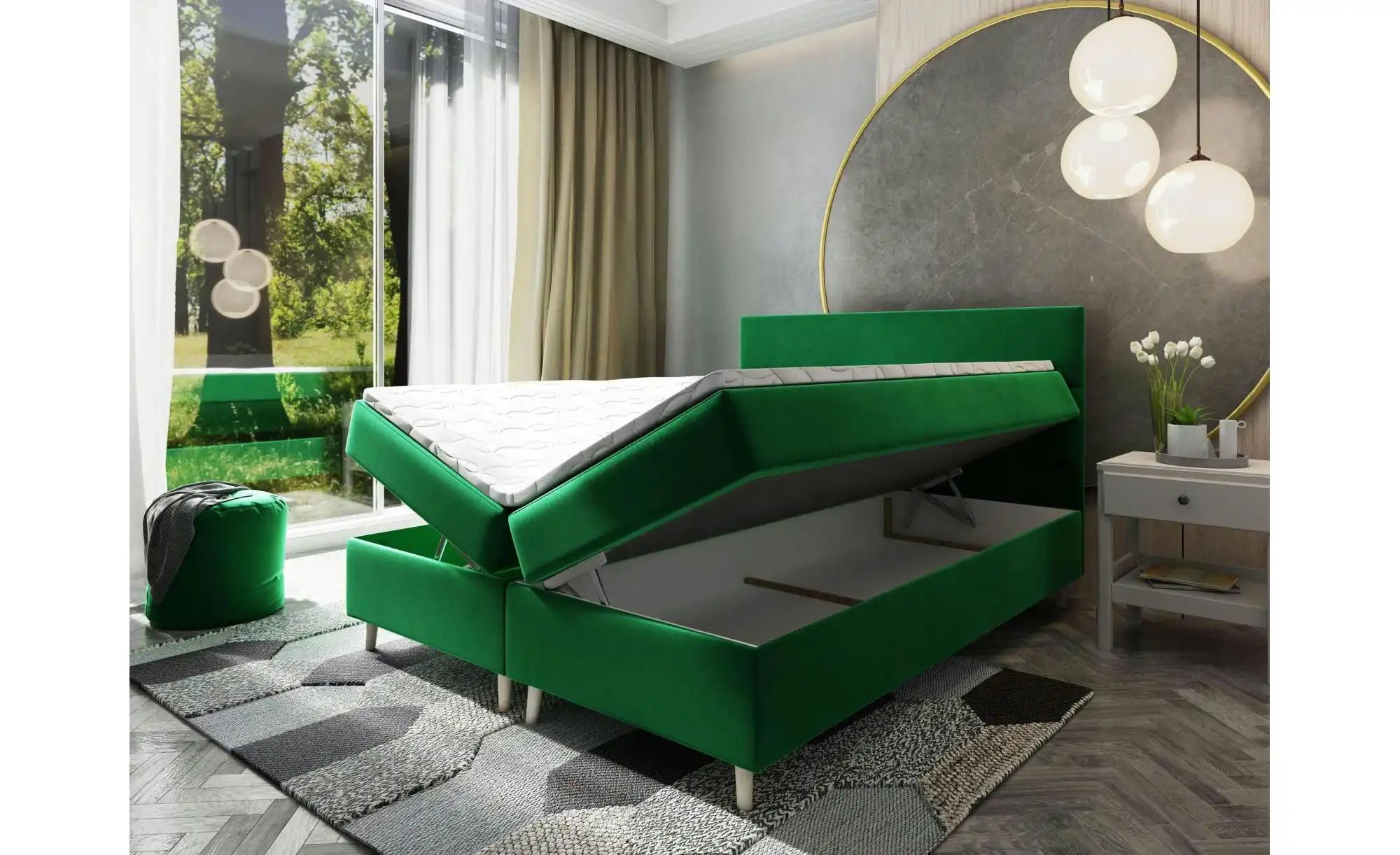 Thumbnail - MASSENO Boxbett mit Bettkasten Santa ¦ grün ¦ Maße (cm): B: 140 H: 108 Betten > Polsterbetten - Höffner