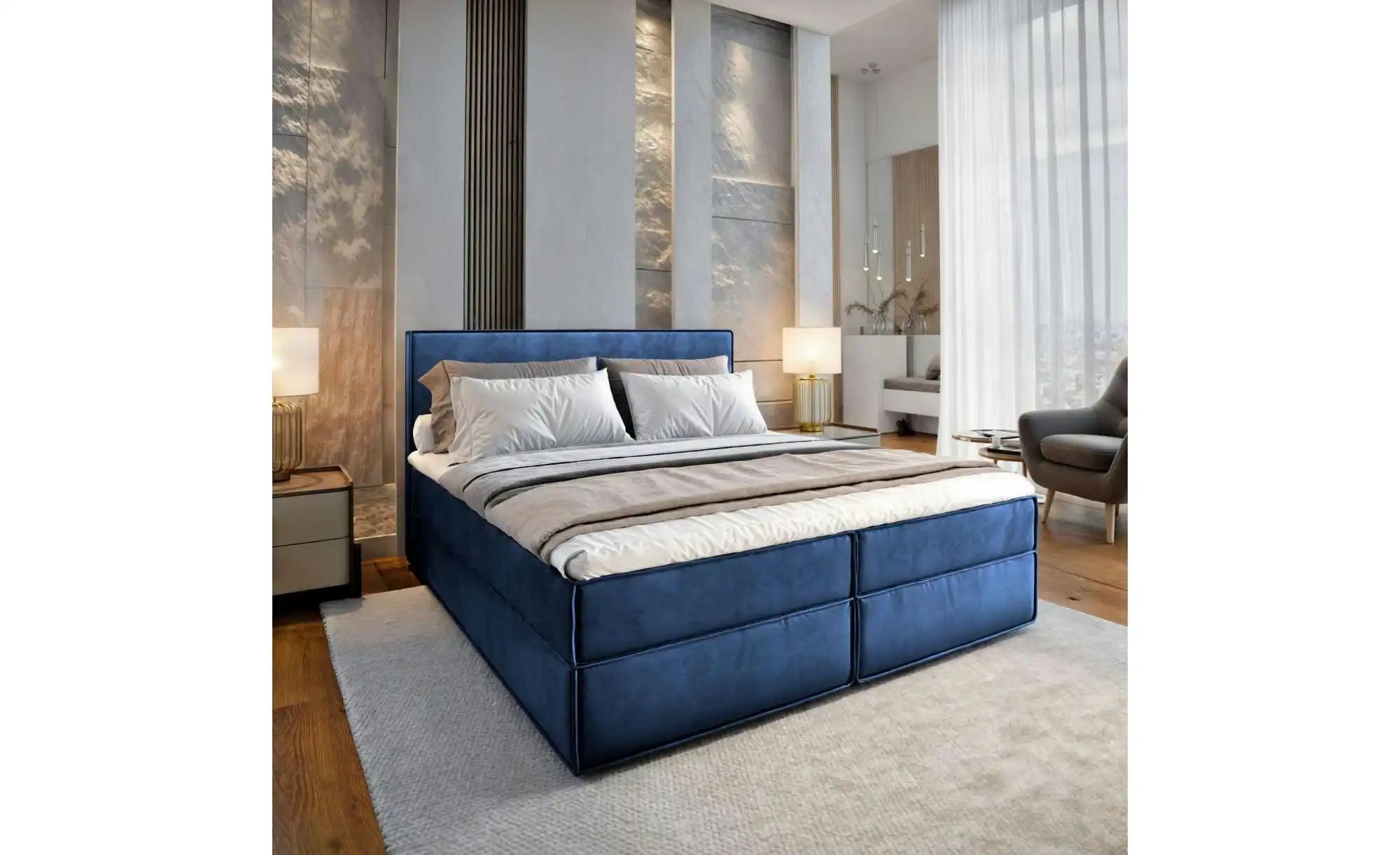 MASSENO Boxbett mit Bettkasten Pellio ¦ blau ¦ Maße (cm): B: 180 H: 98 Bett günstig online kaufen