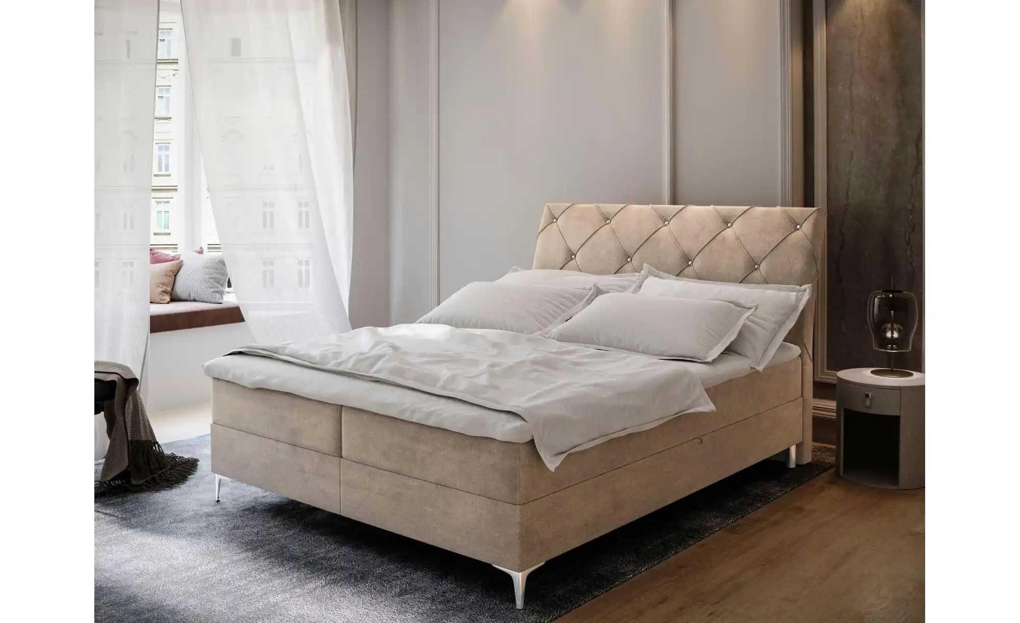 Thumbnail - MASSENO Boxbett mit Bettkasten Macon ¦ beige ¦ Maße (cm): B: 140 H: 118 Betten > Polsterbetten - Höffner