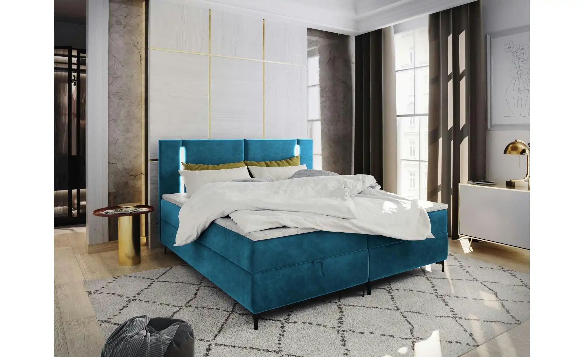 MASSENO Boxbett mit Bettkasten Alba ¦ blau ¦ Maße (cm): B: 180 H: 108 Bette günstig online kaufen