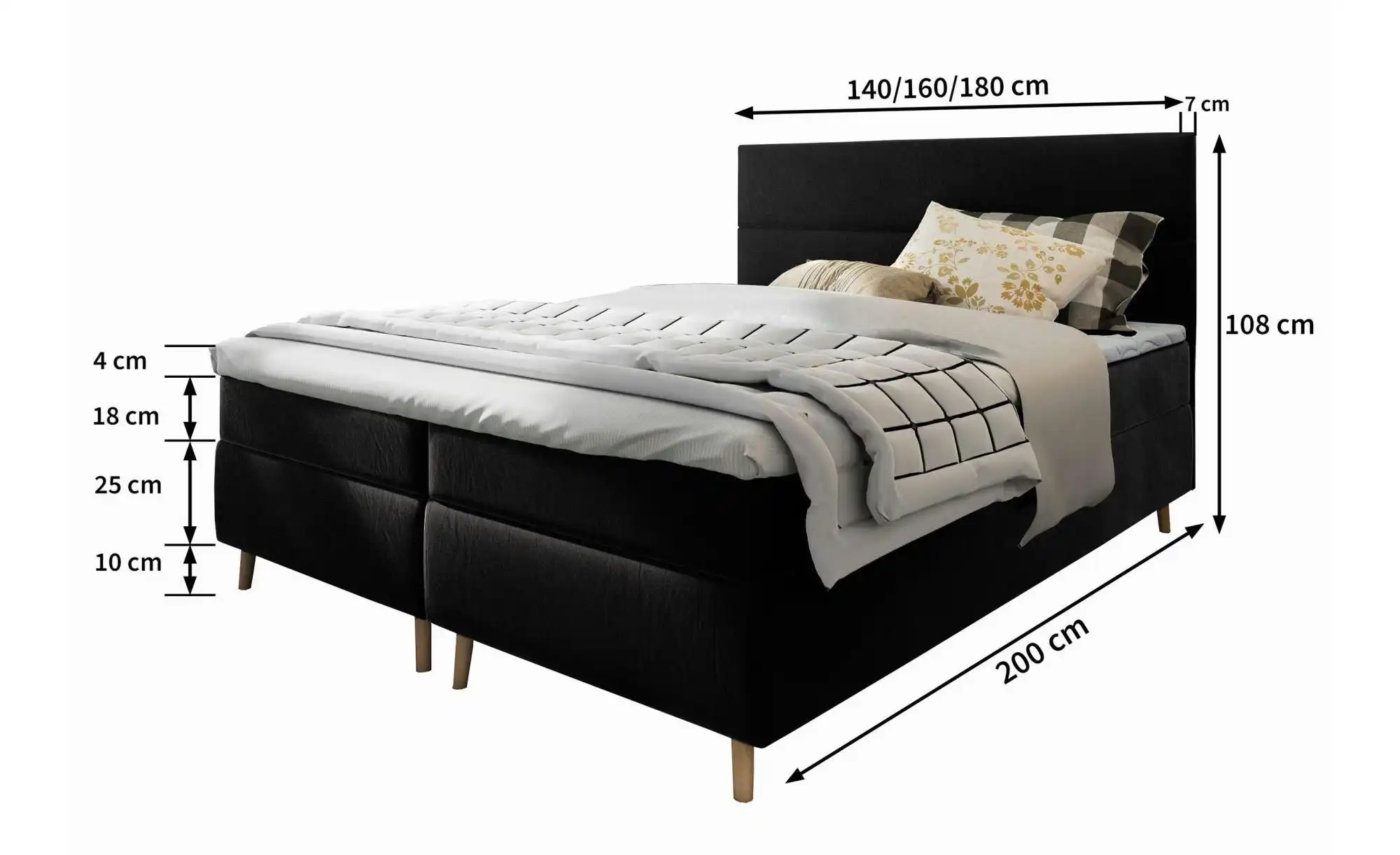 Thumbnail - MASSENO Boxbett mit Bettkasten Santa ¦ schwarz ¦ Maße (cm): B: 160 H: 108 Betten > Polsterbetten - Höffner