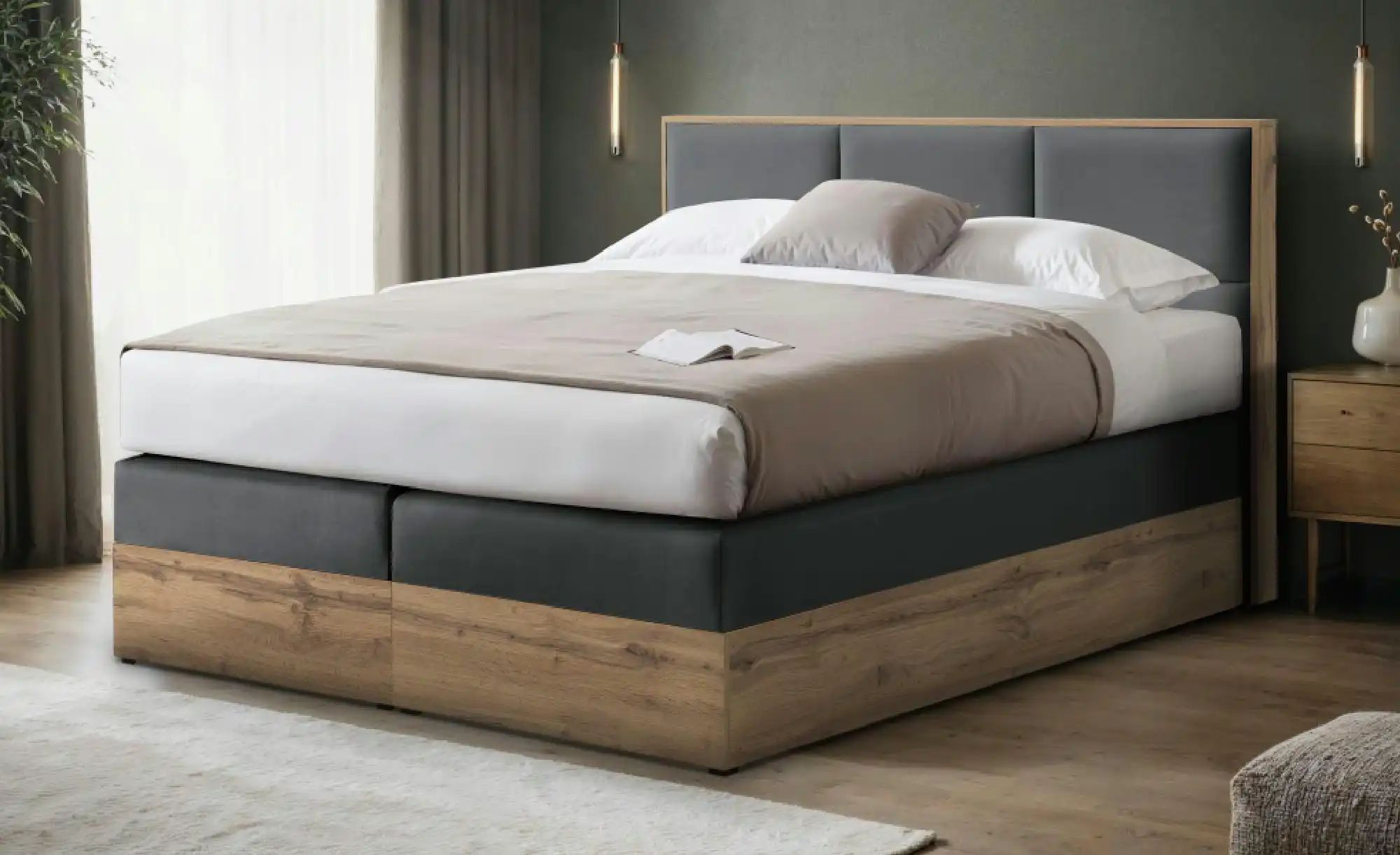 Boxspringbett mit Bettkasten Vancouver ¦ grau ¦ Maße (cm): B: 160 H: 115 Be günstig online kaufen