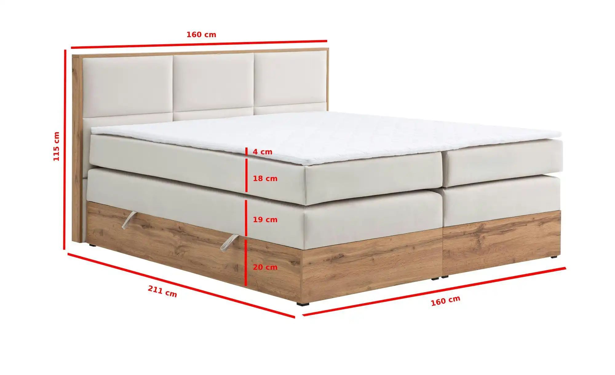 Boxspringbett mit Bettkasten Vancouver ¦ beige ¦ Maße (cm): B: 160 H: 115 B günstig online kaufen