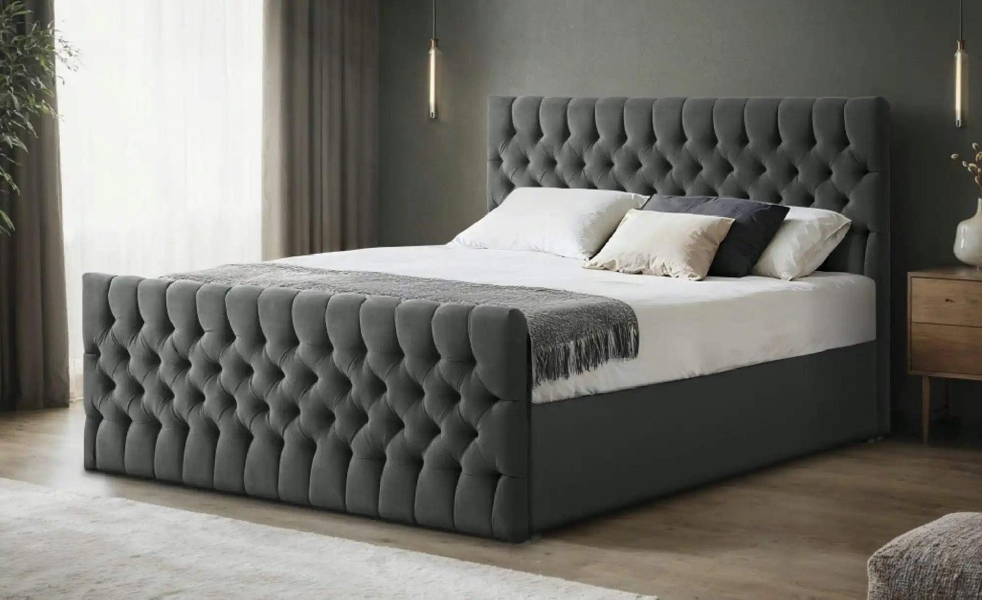 Thumbnail - Boxbett mit Bettkasten und Fußteil Belek King ¦ grau ¦ Maße (cm): B: 160 H: 125 Betten > Komfortbetten - Höffner