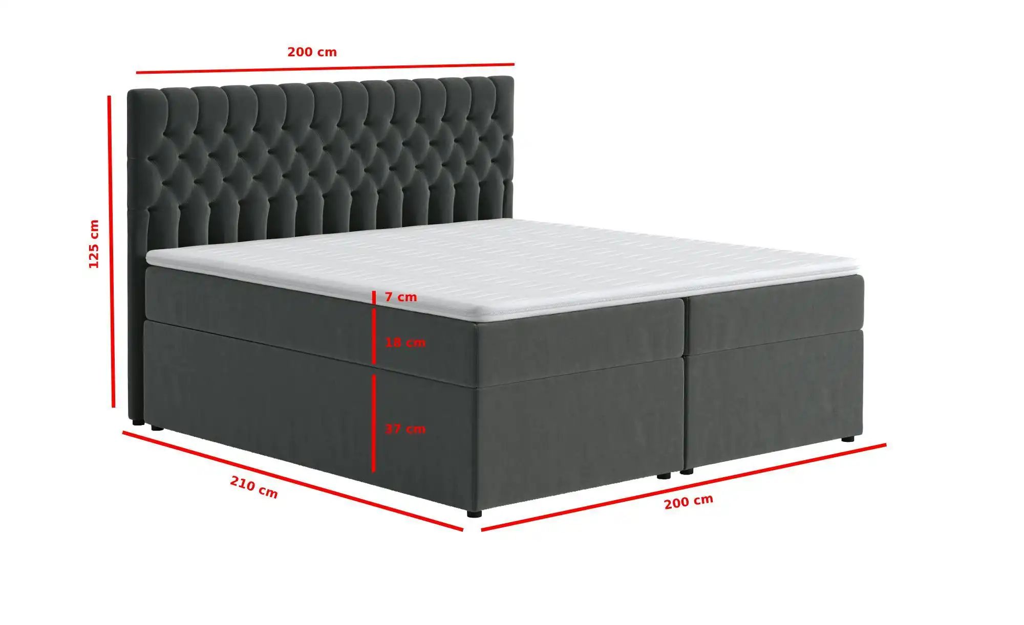 Thumbnail - Boxbett mit Bettkasten Belek ¦ grau ¦ Maße (cm): B: 200 H: 125 Betten > Polsterbetten - Höffner