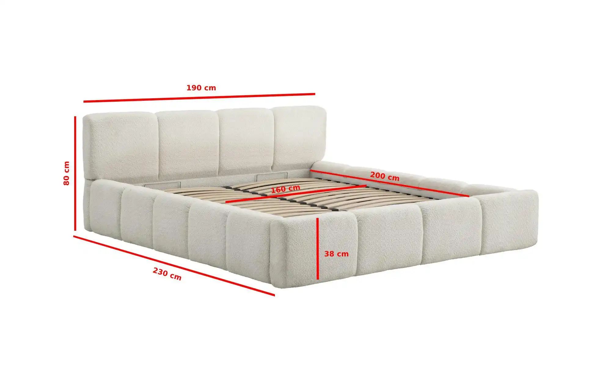 Polsterbett in cremefarbenem Bouclé Palma ¦ beige ¦ Maße (cm): B: 190 H: 80 günstig online kaufen