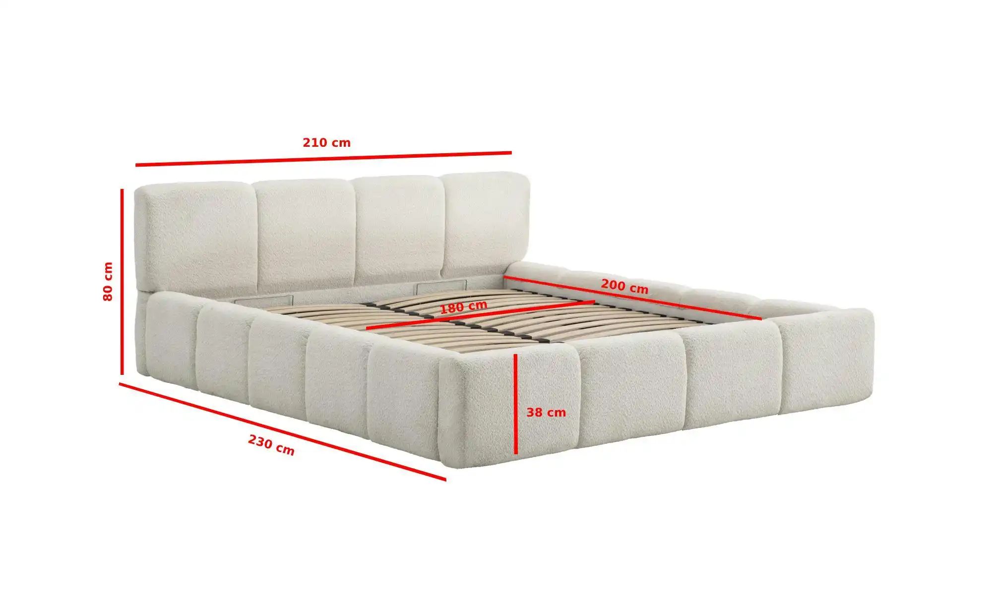 Polsterbett in cremefarbenem Bouclé Palma ¦ beige ¦ Maße (cm): B: 210 H: 80 günstig online kaufen