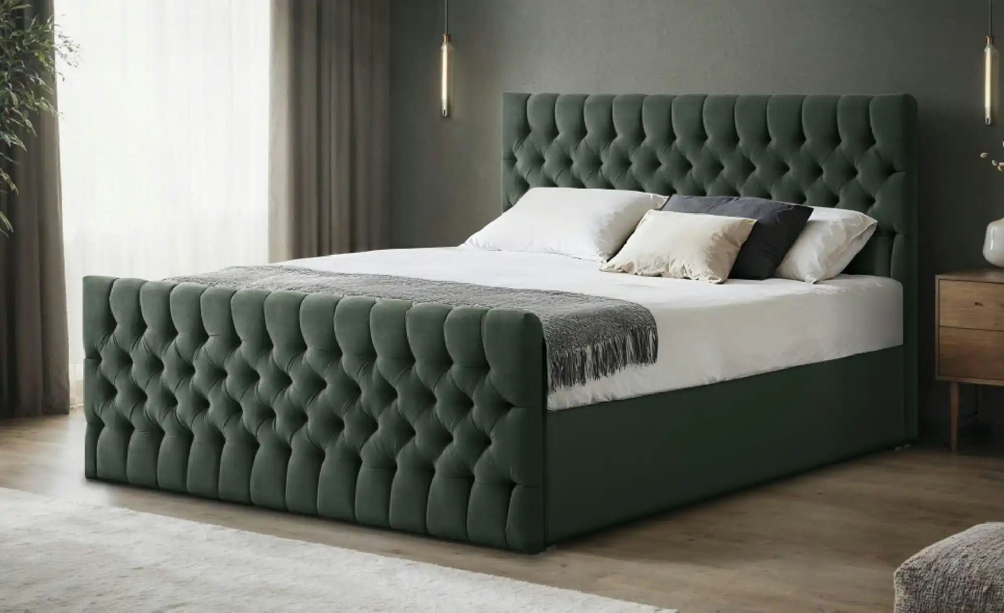 Boxbett mit Bettkasten und Fußteil Belek King ¦ grün ¦ Maße (cm): B: 140 H: günstig online kaufen