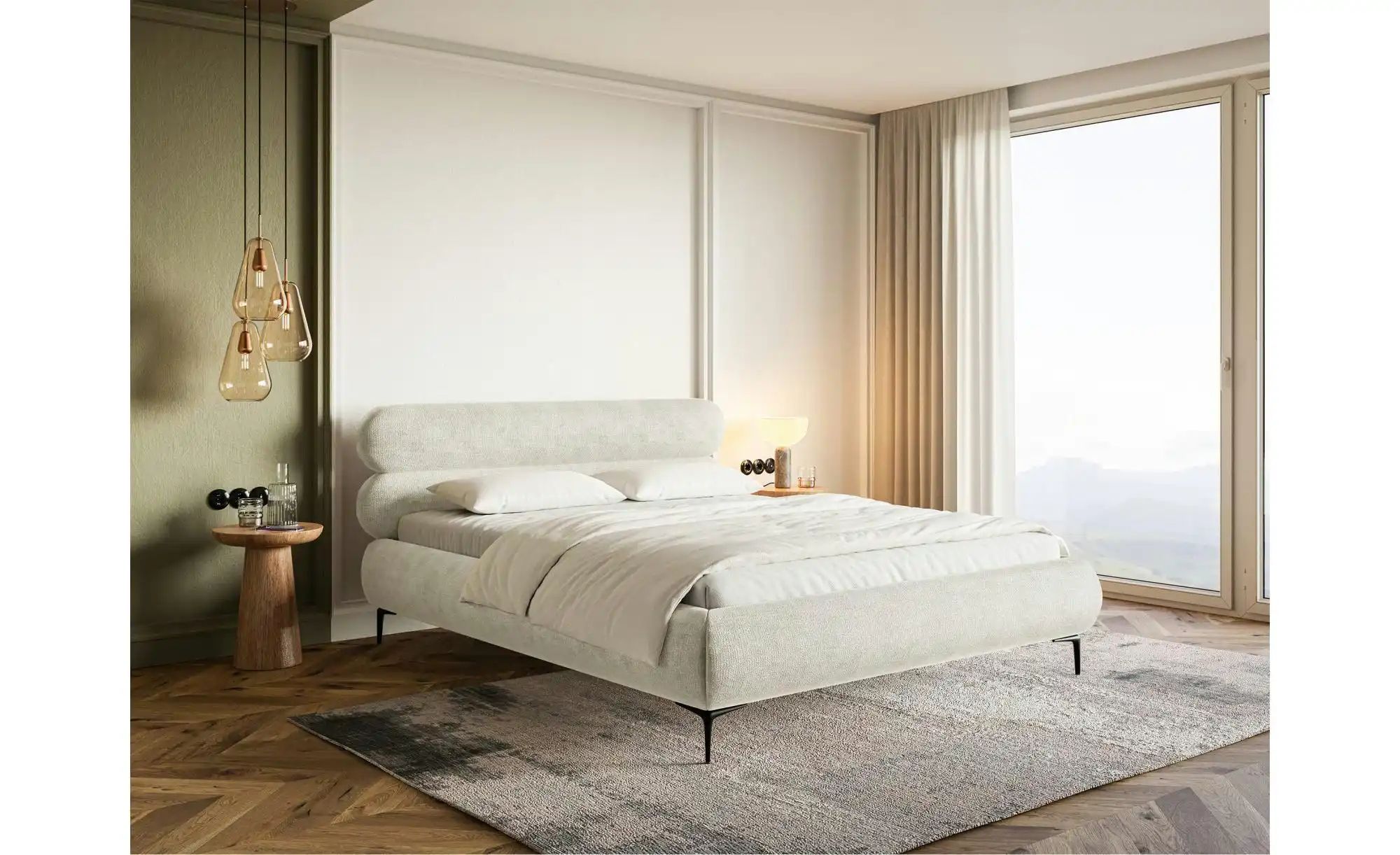 Selsey Polsterbett in Chenille Roule ¦ beige ¦ Maße (cm): B: 213 H: 96 Bett günstig online kaufen