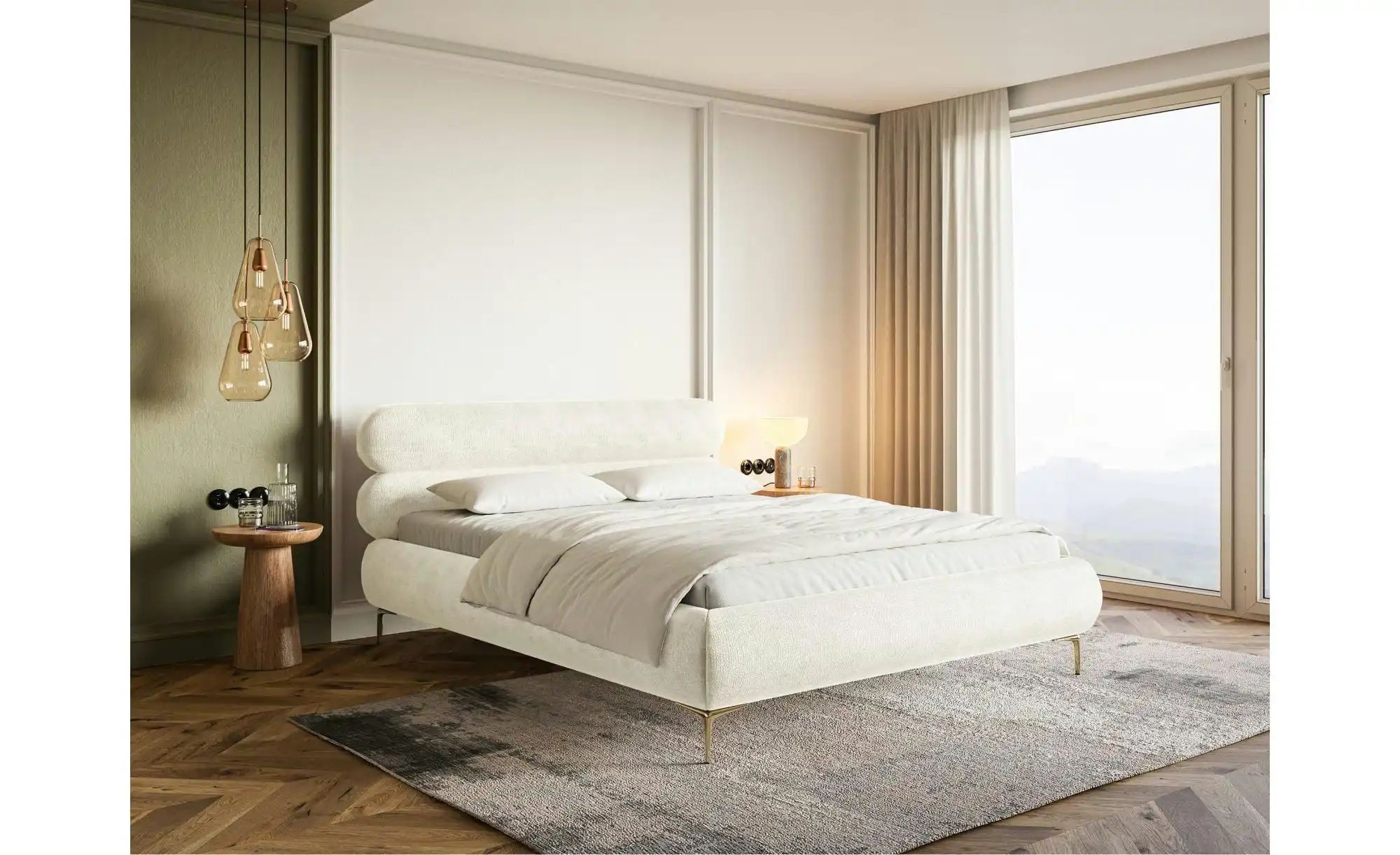 Selsey Polsterbett in Chenille Roule ¦ creme ¦ Maße (cm): B: 173 H: 96 Bett günstig online kaufen