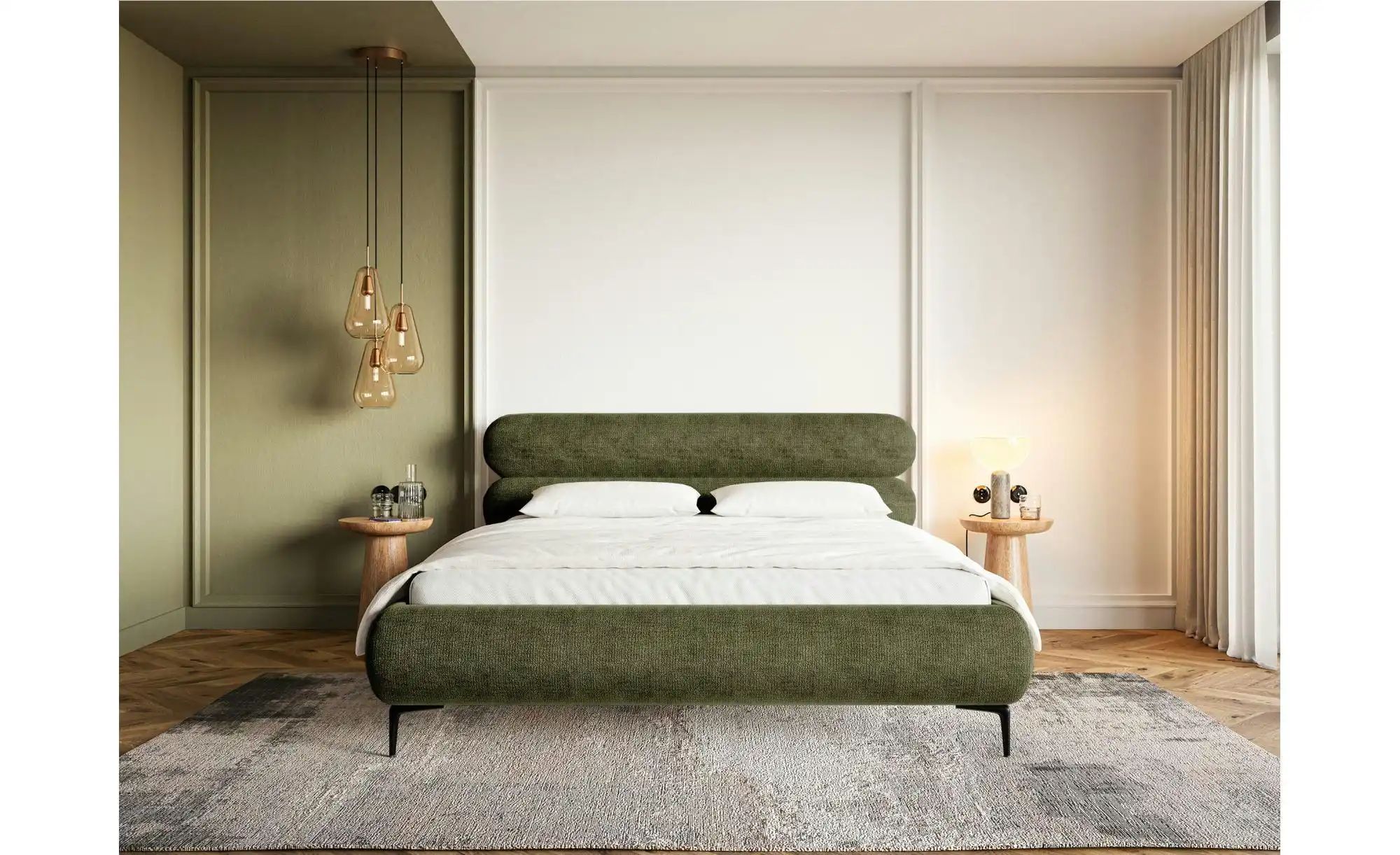 Selsey Polsterbett in Chenille Roule ¦ grün ¦ Maße (cm): B: 213 H: 96 Bette günstig online kaufen
