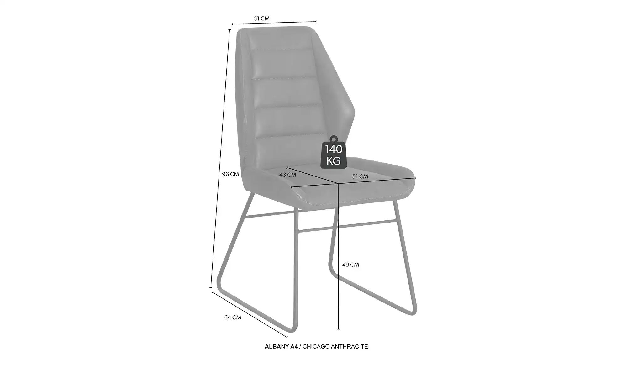 uno Esszimmerstuhl  Albany ¦ grau ¦ Maße (cm): B: 51 H: 96 T: 64.0 Stühle > günstig online kaufen