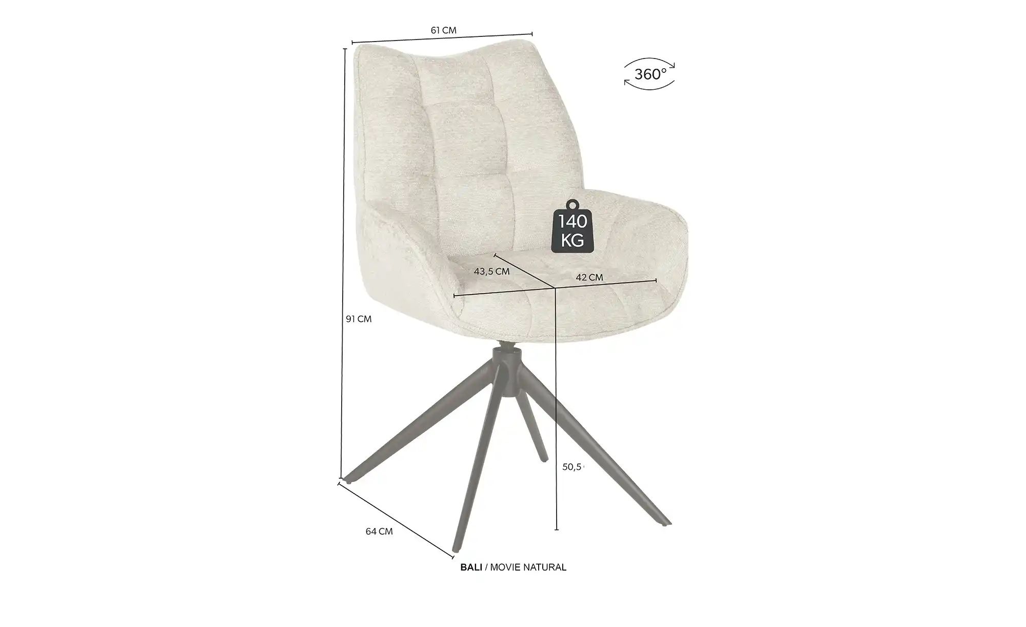 uno Armlehnstuhl  Bali ¦ creme ¦ Maße (cm): B: 61 H: 91 T: 64.0 Stühle > Es günstig online kaufen