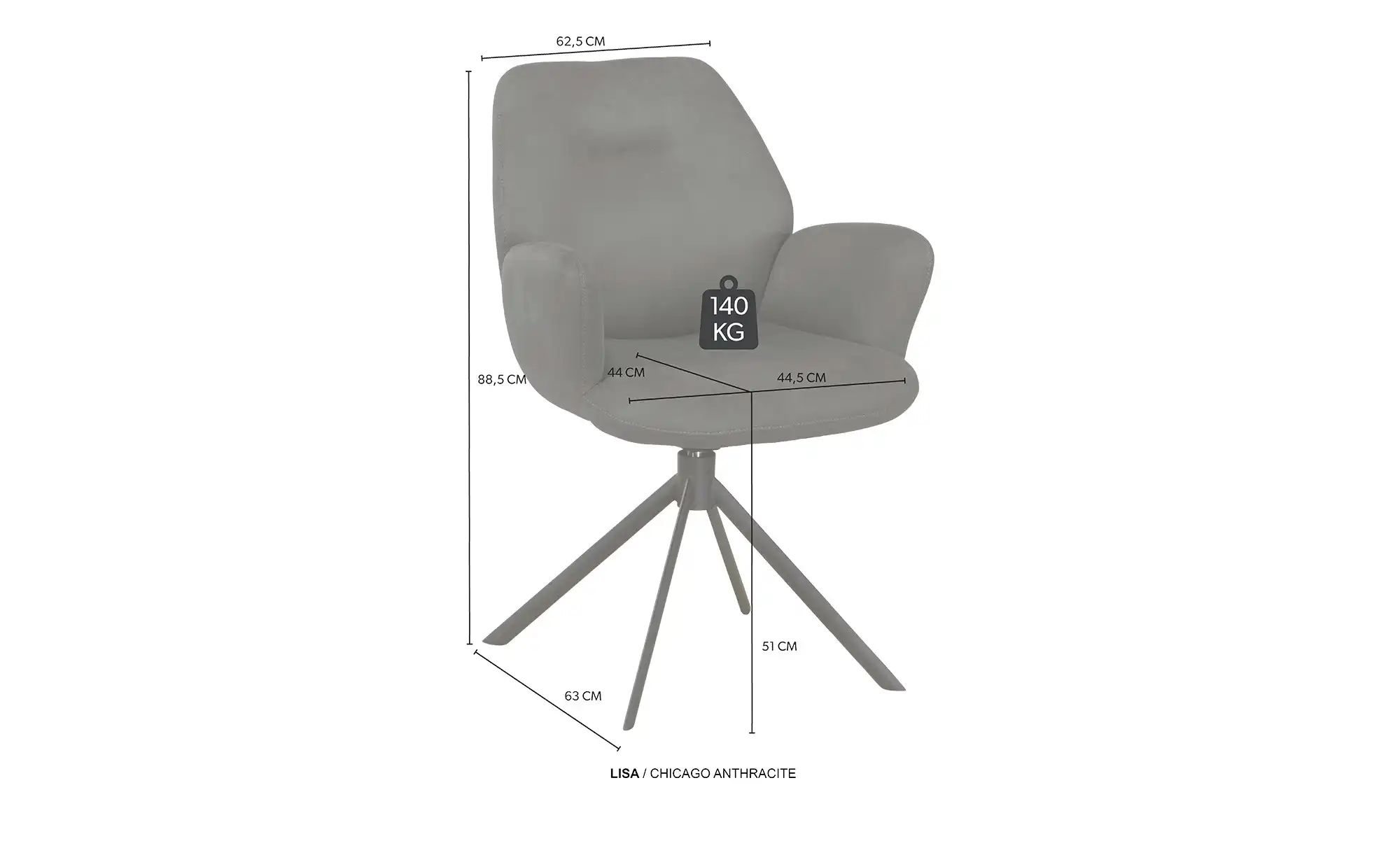 uno Armlehnstuhl  Lisa ¦ grau ¦ Maße (cm): B: 62,5 H: 88,5 T: 63.0 Stühle > günstig online kaufen
