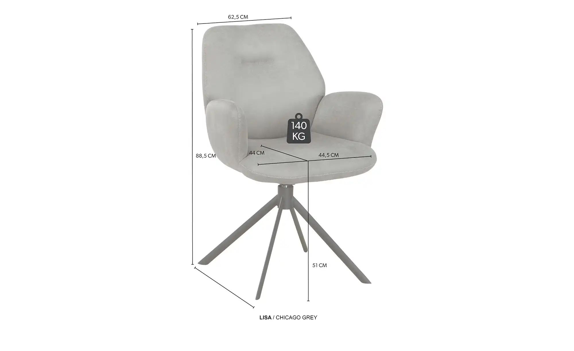 uno Armlehnstuhl  Lisa ¦ grau ¦ Maße (cm): B: 62,5 H: 88,5 T: 63.0 Stühle > günstig online kaufen