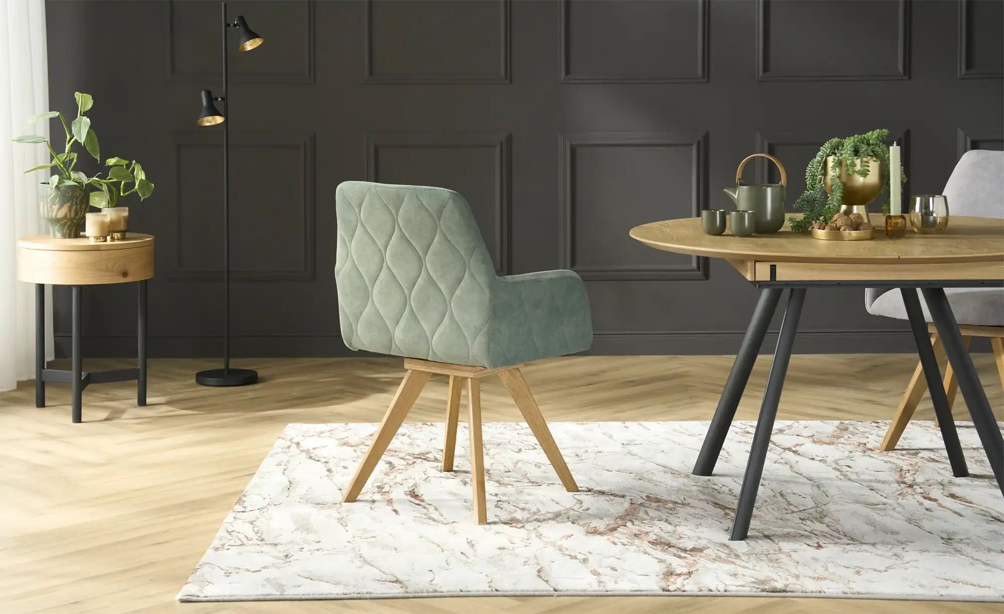 Thumbnail - Woodford Esszimmerstuhl  Damask ¦ grün ¦ Maße (cm): B: 61 H: 88 T: 66.5 Stühle > Küchenstühle > Küchenstühle mit Armlehn...