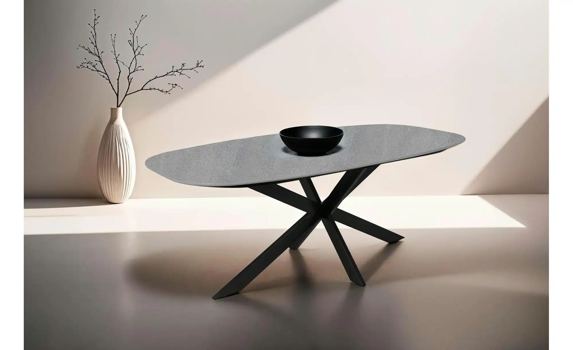 byLIVING Esstisch "Oval" in Bootsform, Tischplatte in Naturstein-Optik grau günstig online kaufen