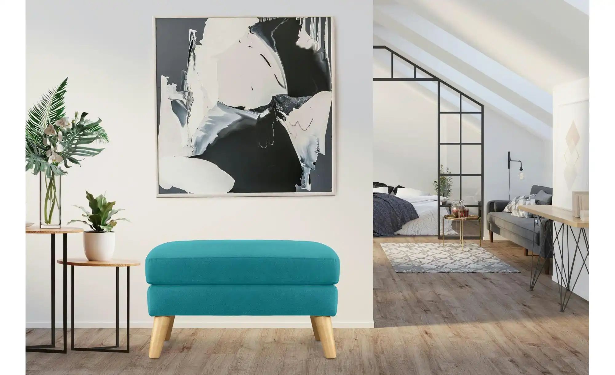 Thumbnail - KONSIMO Hocker Tagio ¦ türkis/petrol ¦ Maße (cm): B: 80 H: 46 Polstermöbel > Hocker - Höffner