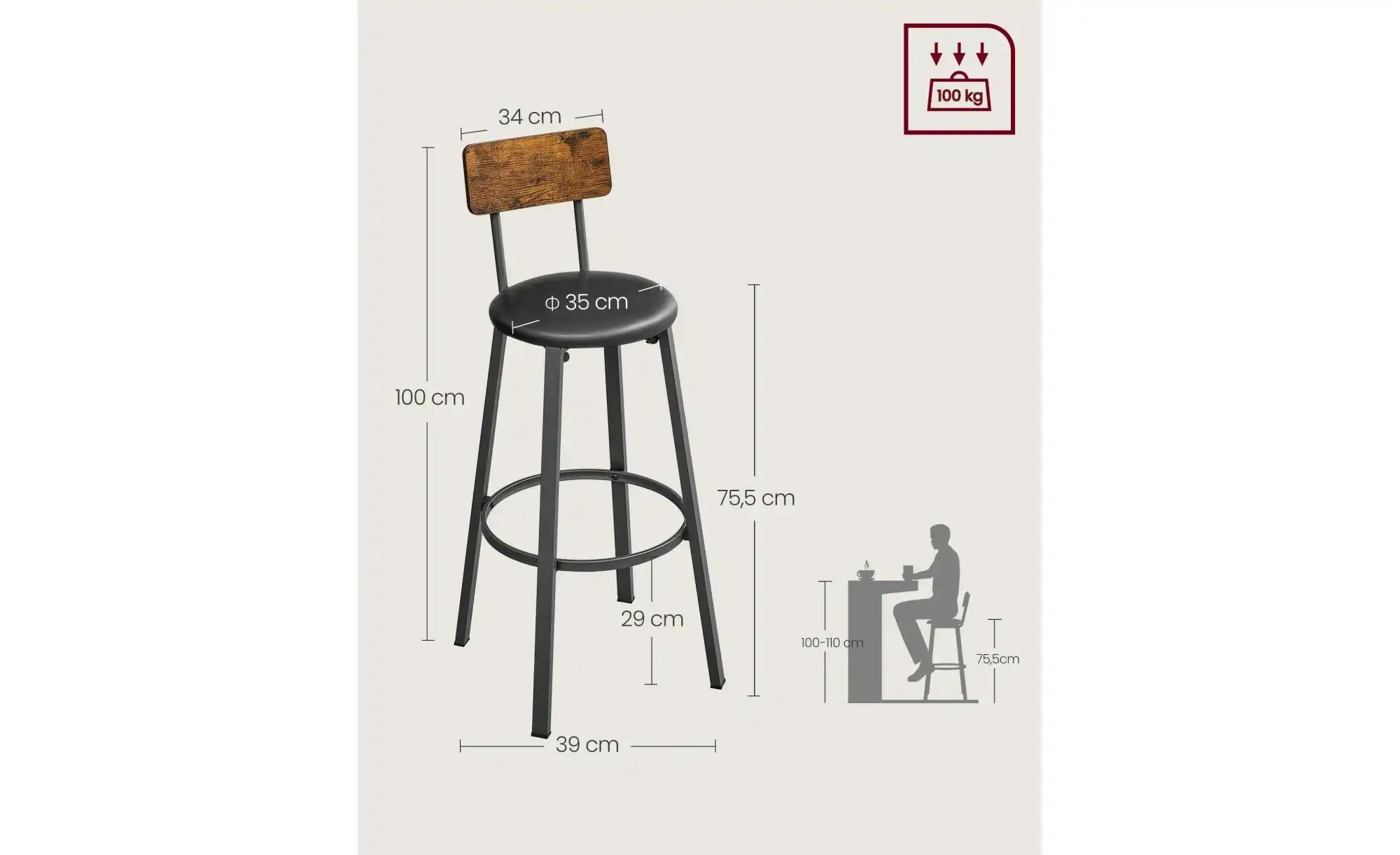 Thumbnail - Barhocker 2er-Set   ¦ schwarz ¦ Maße (cm): B: 39 H: 100 Polstermöbel > Hocker > Barhocker - Höffner