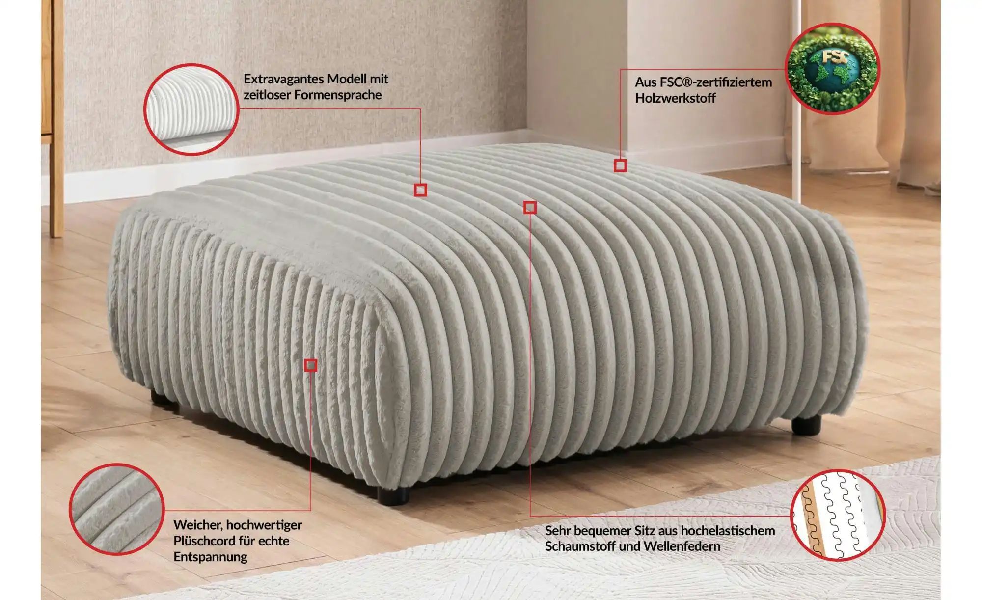 Hocker   ¦ grau ¦ Maße (cm): B: 88 H: 39 Polstermöbel > Hocker - Höffner günstig online kaufen