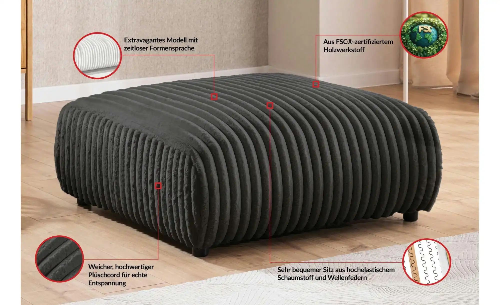 Hocker   ¦ grau ¦ Maße (cm): B: 88 H: 39 Polstermöbel > Hocker - Höffner günstig online kaufen