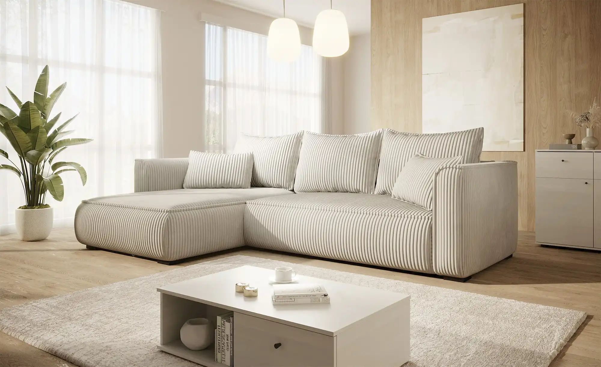 Ecksofa mit trendigem Megacordbezug Modena ¦ beige ¦ Maße (cm): B: 322 H: 1 günstig online kaufen