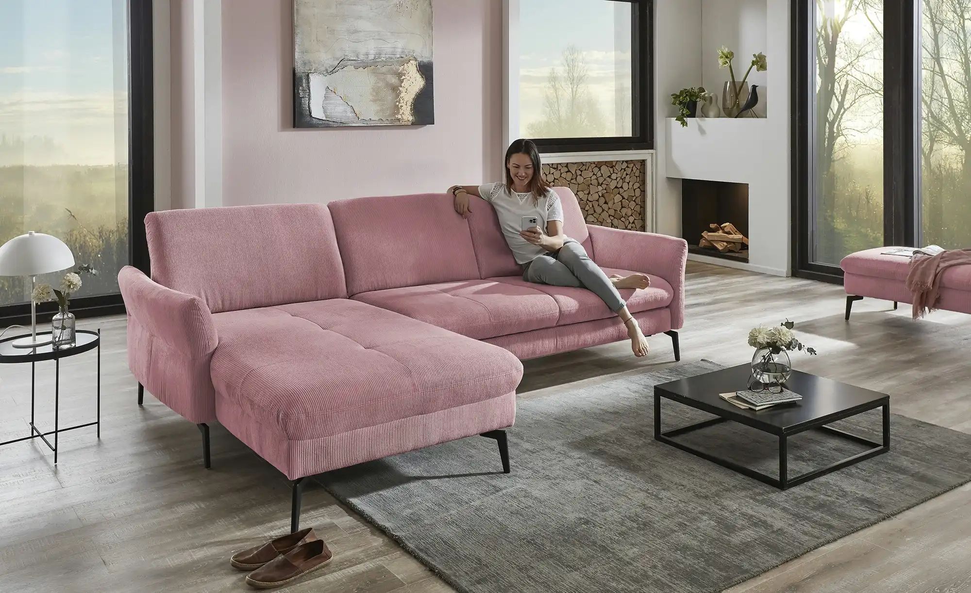 meinSofa Ecksofa Cord DANTE ¦ rosa/pink ¦ Maße (cm): B: 280 H: 91 T: 179 Po günstig online kaufen